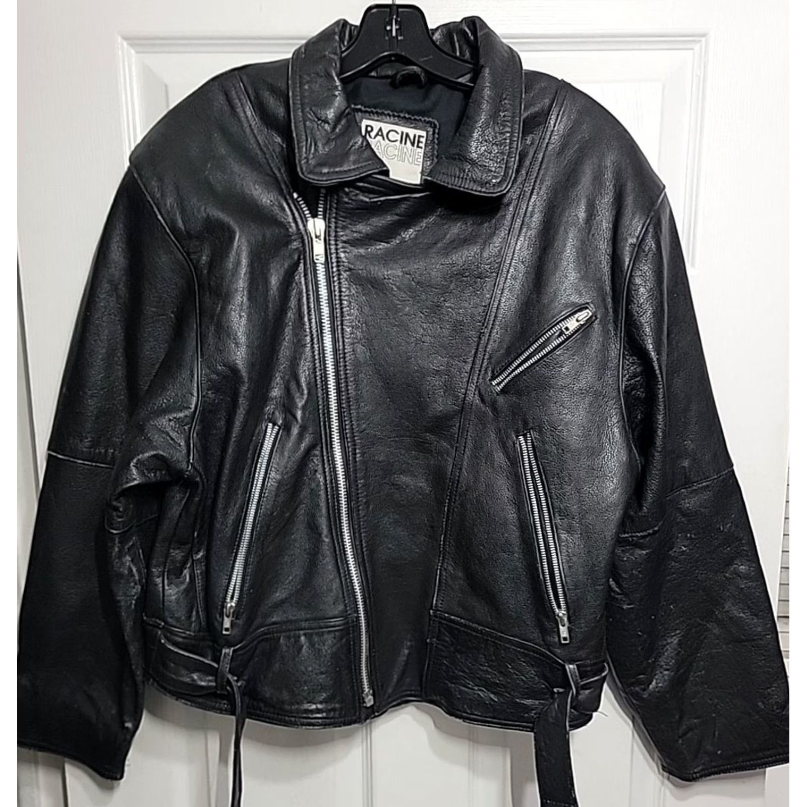 Vintage VINTAGE Racine by Peltex Leather Moto Jacket Mens M Black Distressed Leather 20 Chest 24.5 Length Size US M / EU 48-50 / 2 - 2 Thumbnail