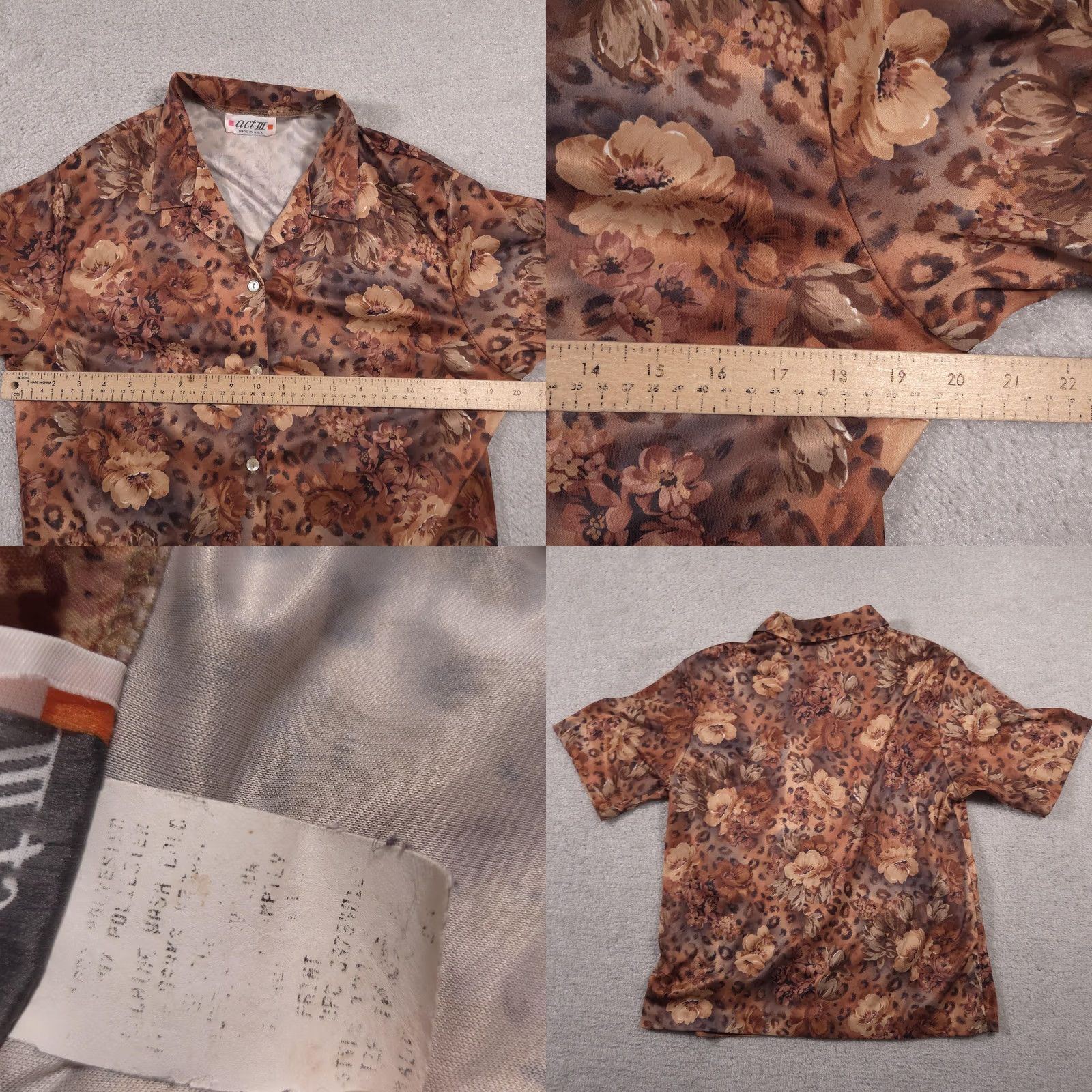Vintage VINTAGE Act III Shirt Womens Large Brown Floral Animal Print Short Sleeve USA 90s Size L / US 10 / IT 46 - 8 Thumbnail