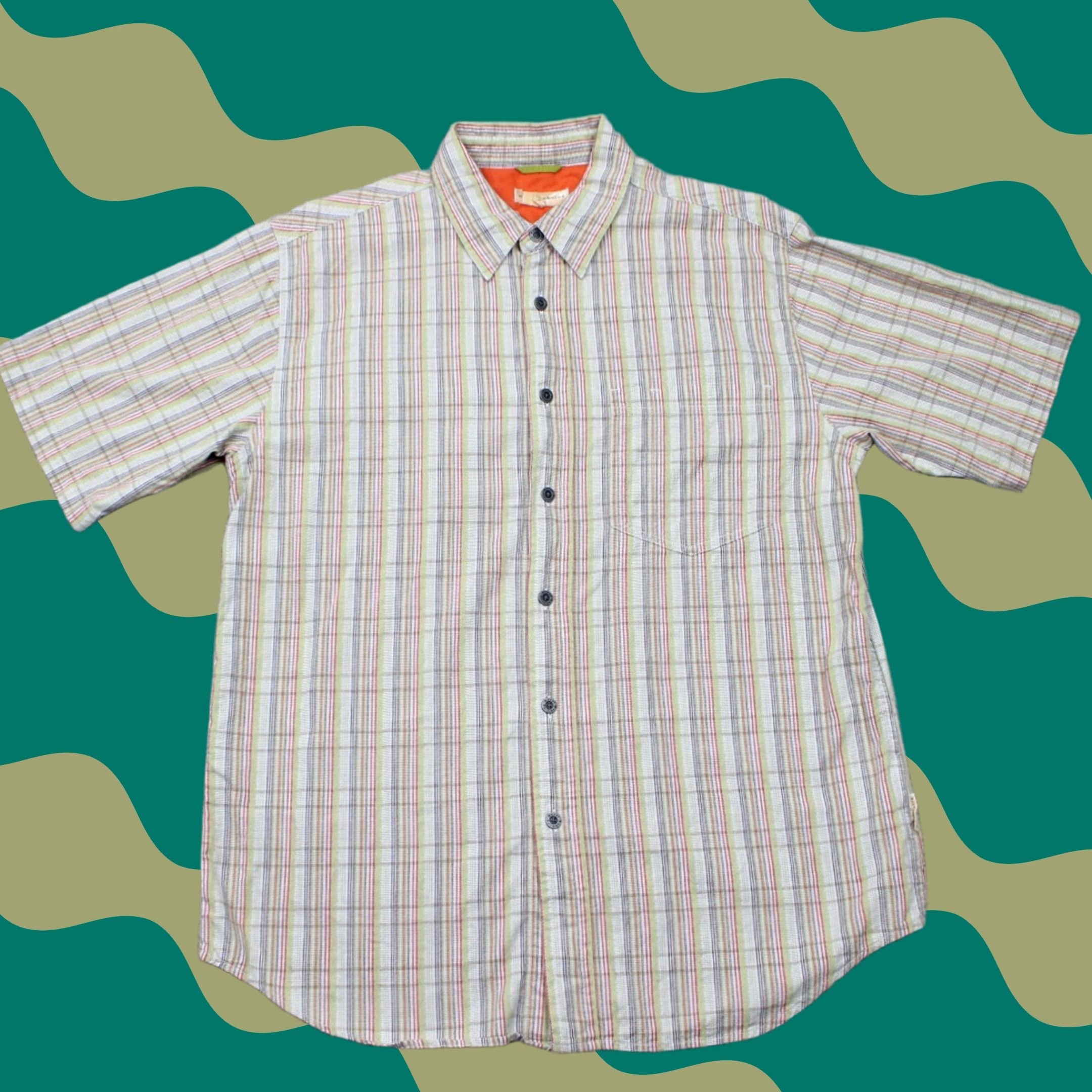 Royal Robbins Royal Robbins Shirt Mens Large Red/Green/Purple Striped Cotton S/S Button Up Size US L / EU 52-54 / 3 - 1 Thumbnail