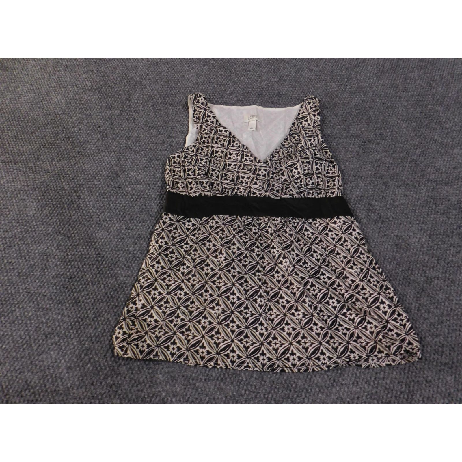 Loft Ann Taylor LOFT Dress Womens 8 Black White Sleeveless V-Neck A-Line Cotton Lined Size M / US 6-8 / IT 42-44 - 2 Thumbnail