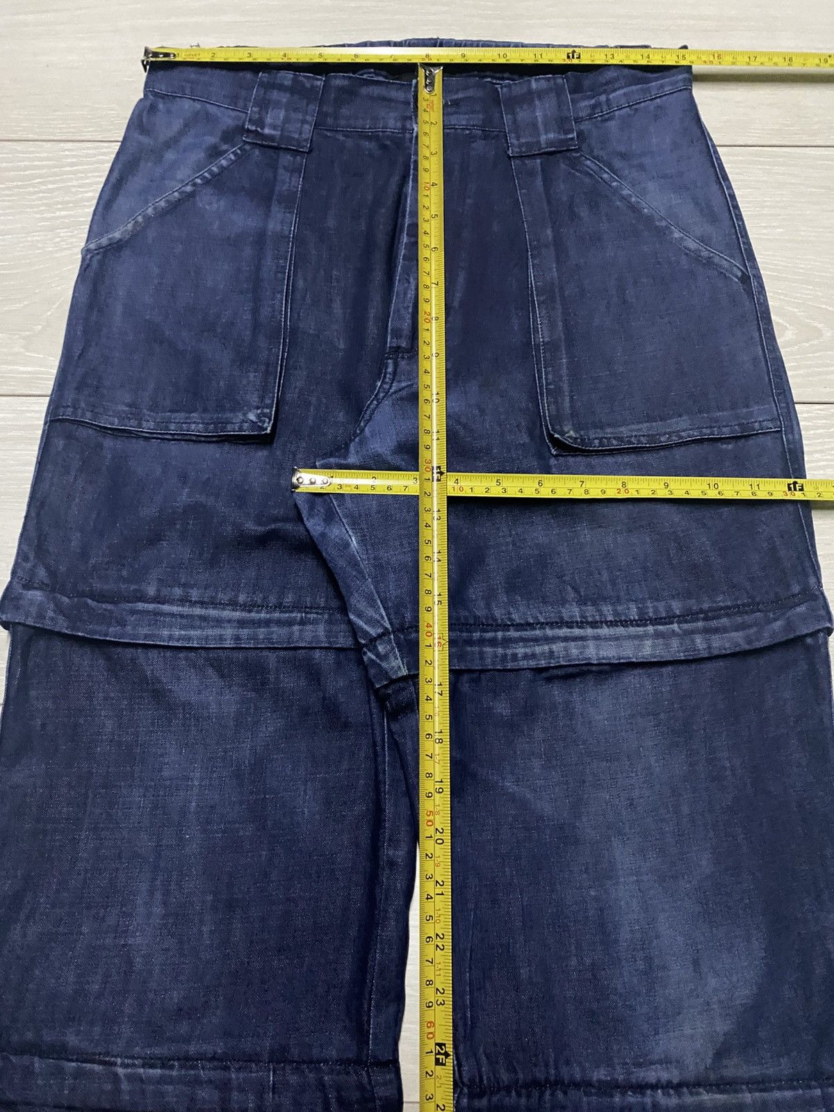 Japanese Brand Blue Multi Layer Panel Cargo Pants Wide Leg Distressed Size US 30 / EU 46 - 14 Thumbnail