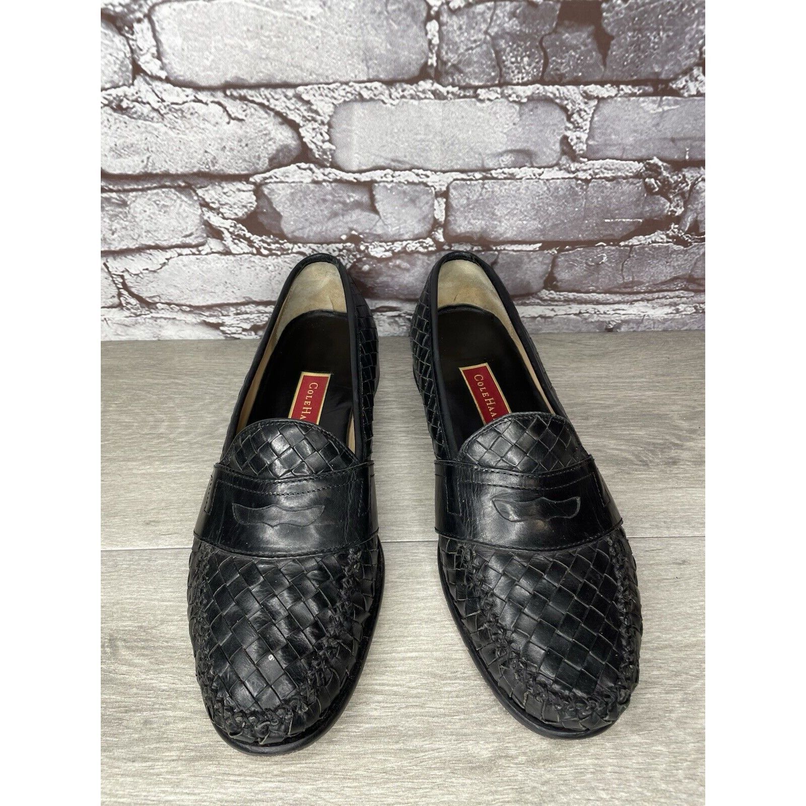 Cole Haan Cole Haan Black Leather Basket Weave Penny Loafers Dress Sho Size US 12 / EU 45 - 2 Thumbnail
