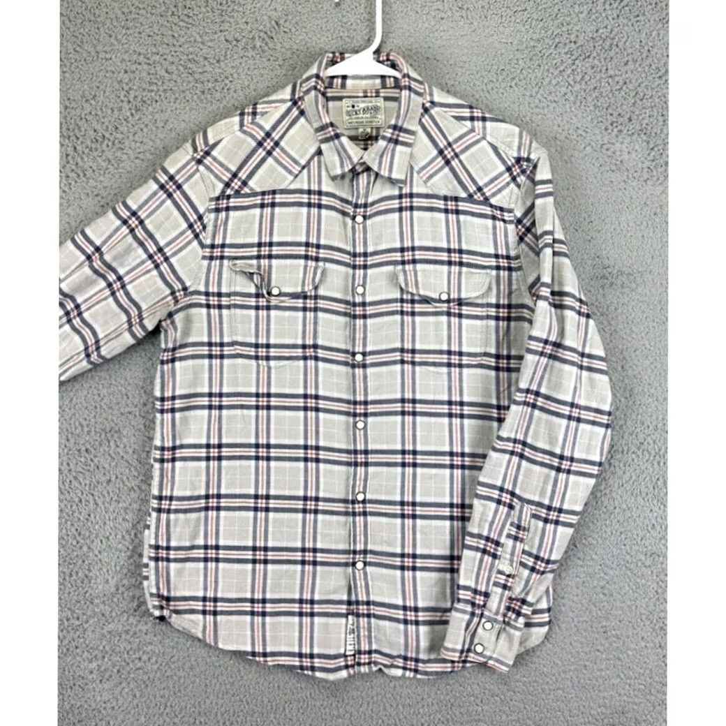Lucky Brand Lucky Brand Flannel Shirt Adult Medium Grey White Red Pearl Snap Button Up Men's Size US M / EU 48-50 / 2 - 3 Thumbnail