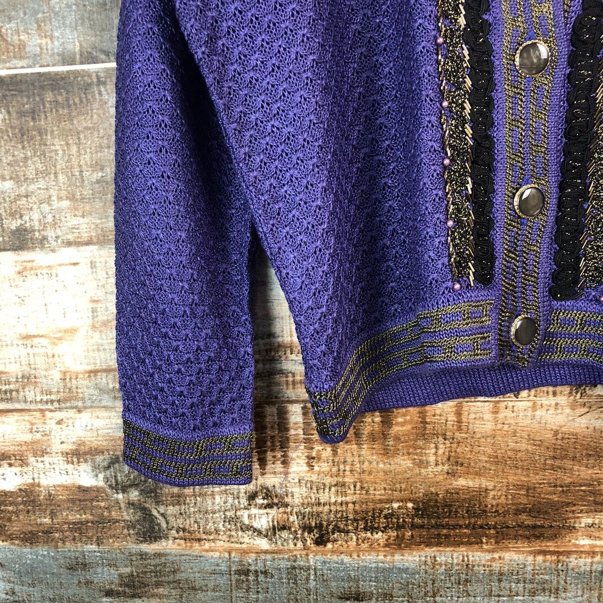 Japanese Brand Elegant Embroidery Purple Cardigan Knitwear #A2350 Size M / US 6-8 / IT 42-44 - 7 Thumbnail
