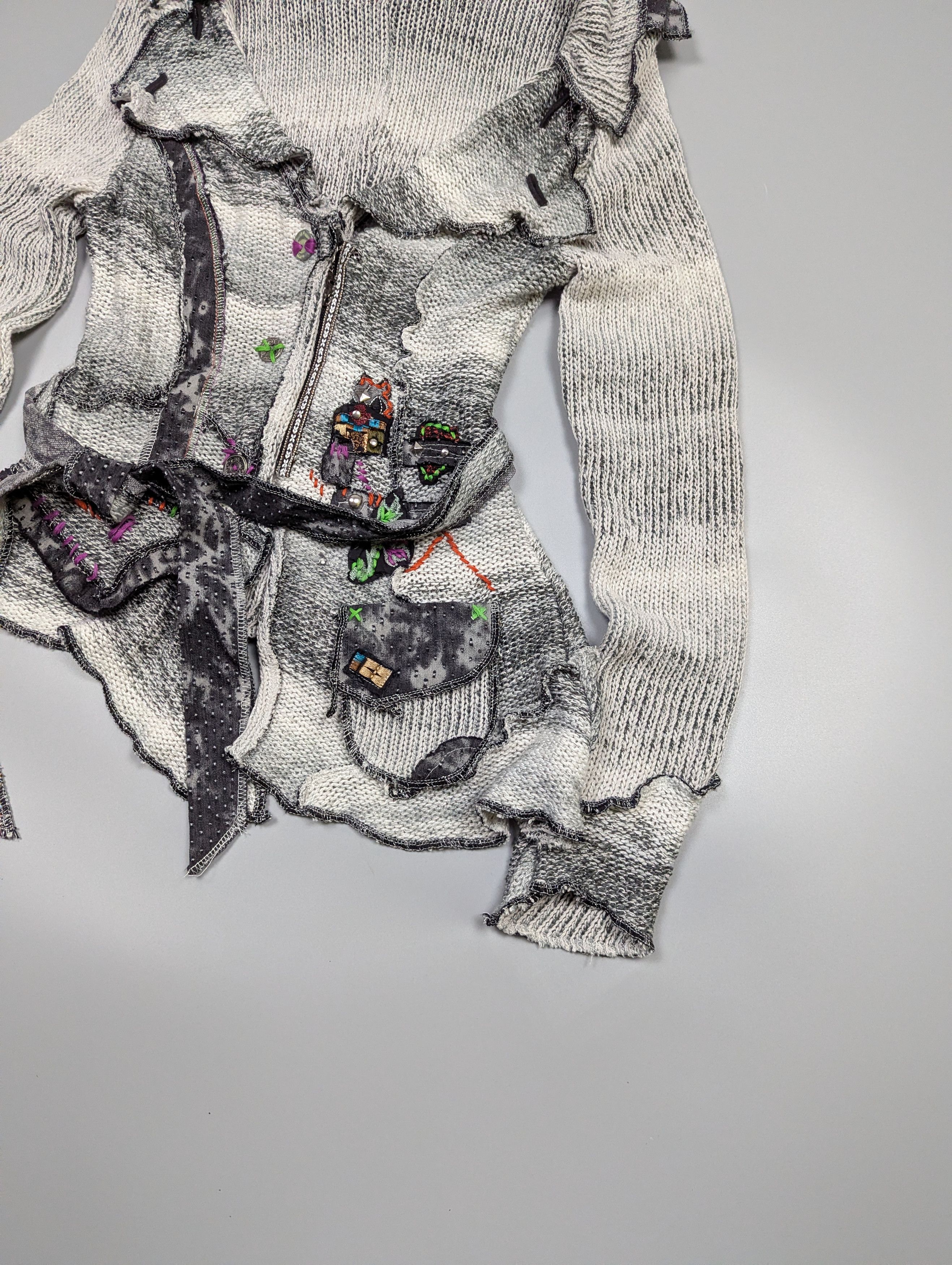 Japanese Brand Rare Julu Christine Deconstructed Knit Cardigan Patchwork Size M / US 6-8 / IT 42-44 - 3 Thumbnail