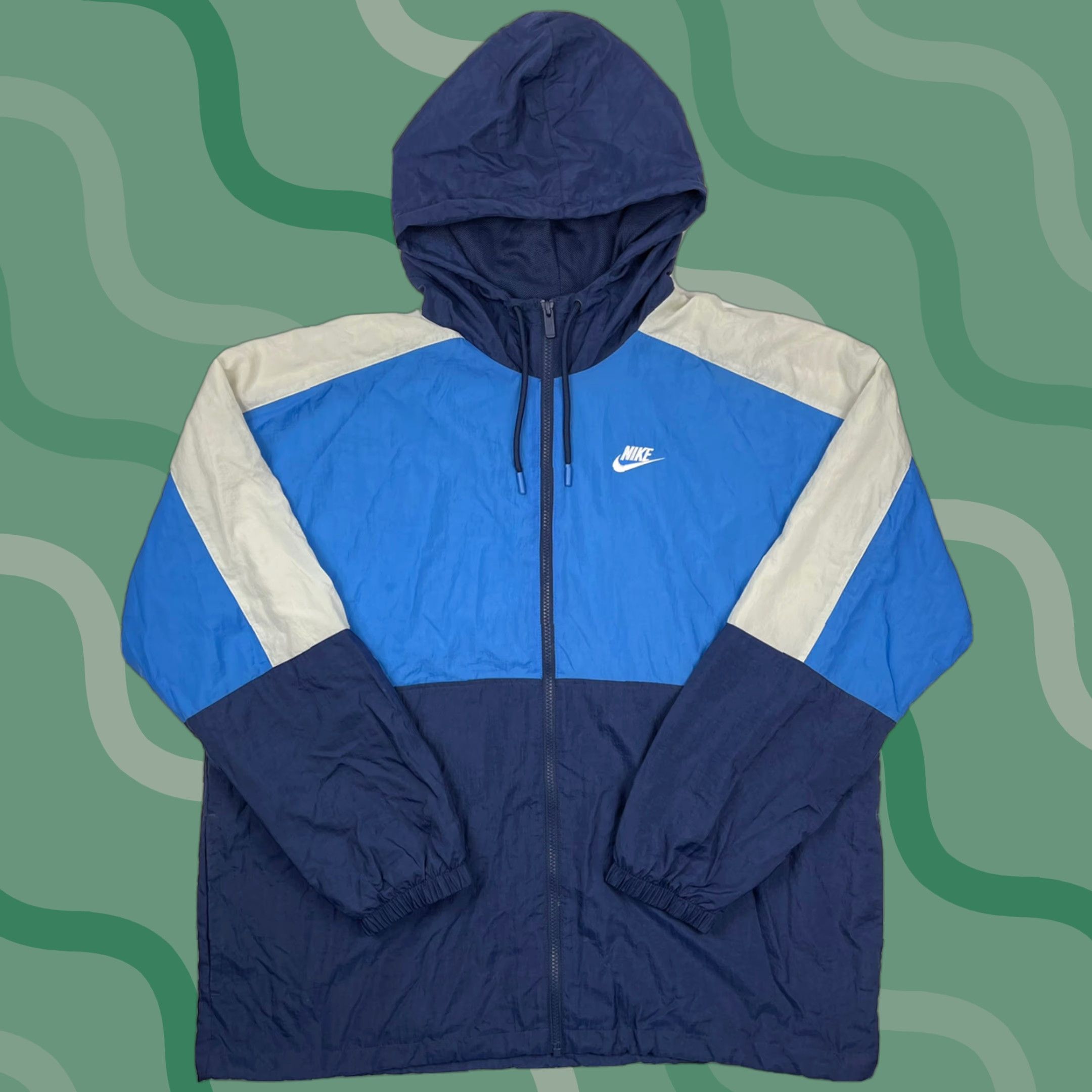 Nike Nike Windbreaker Jacket Mens XL Swoosh Spell Out Carolina Blue Navy Lined Zip Geometric 90s Sports Running Gym Style Size US XL / EU 56 / 4 - 1 Thumbnail
