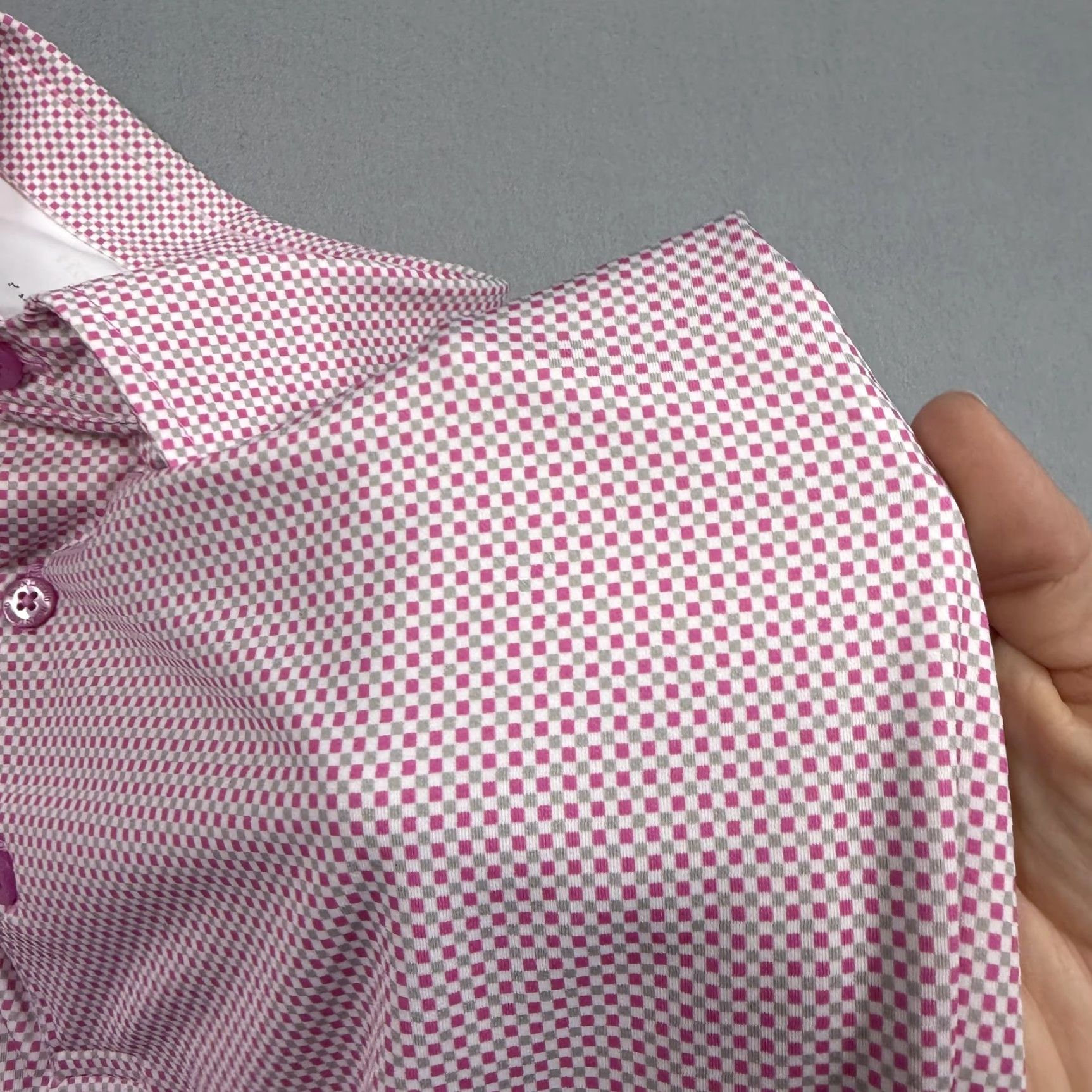 Vintage Horn Legend Polo Shirt Mens M Pink Check Golf Performance Moisture Wicking Short Sleeve Button Front Collared 90s? Size US M / EU 48-50 / 2 - 3 Thumbnail