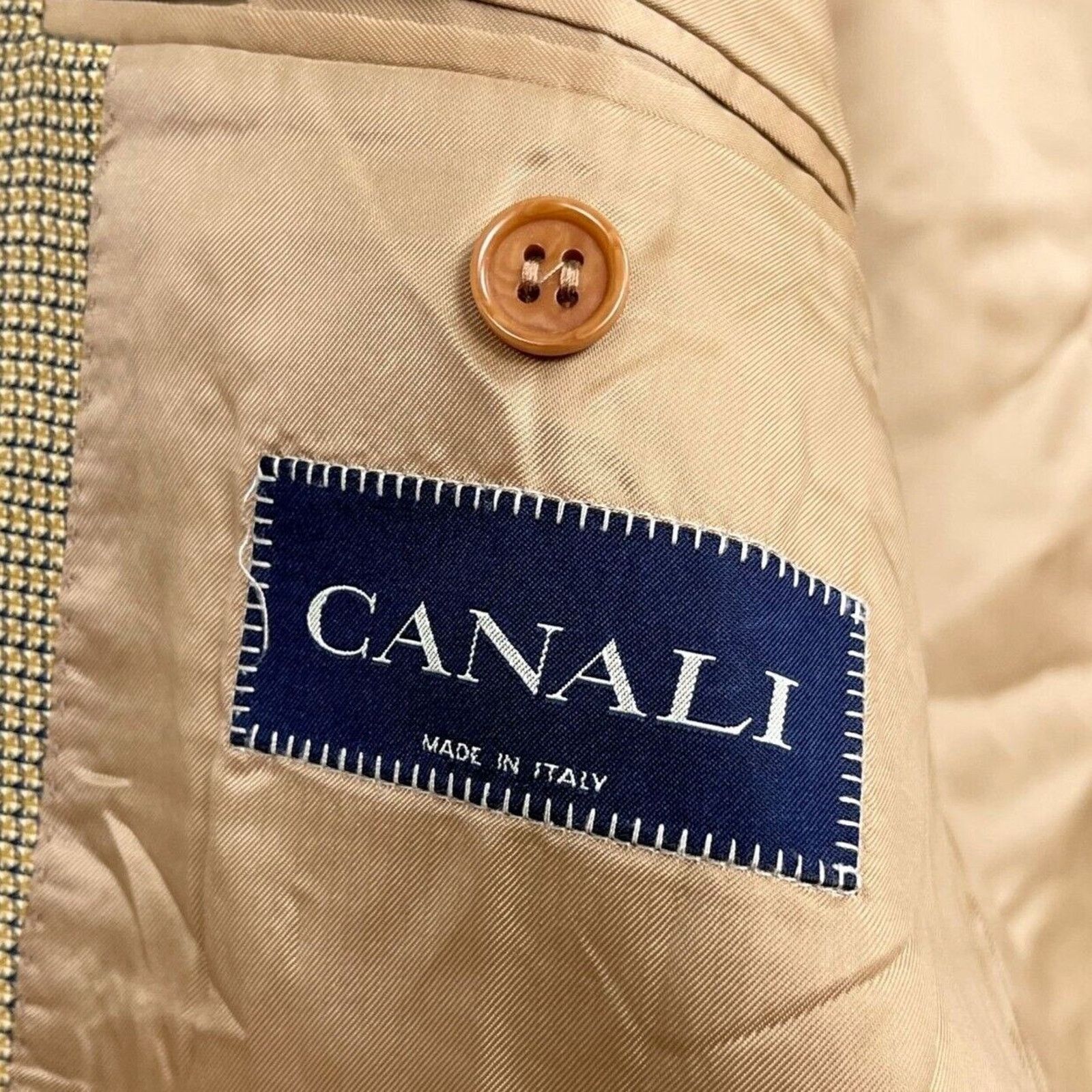 Canali Canali Wool Micro Plaid Sport Coat Tan 3 Button Italy 40R Size 40R - 7 Thumbnail