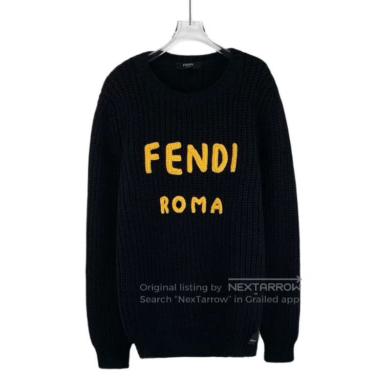 Fendi Fendi Black Logo Letter Embroidered Wool Round Neck Long S Size US L / EU 52-54 / 3 - 1 Thumbnail
