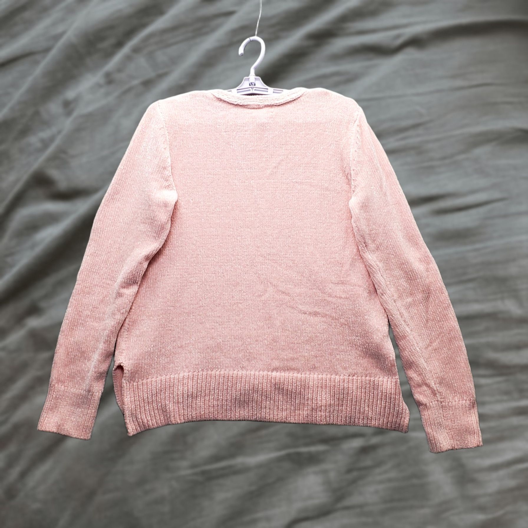 Vintage Maison Jules Womens V-Neck Chenille Sweater M Pink Knit Pullover Casual Slit High Low Size M / US 6-8 / IT 42-44 - 1 Thumbnail