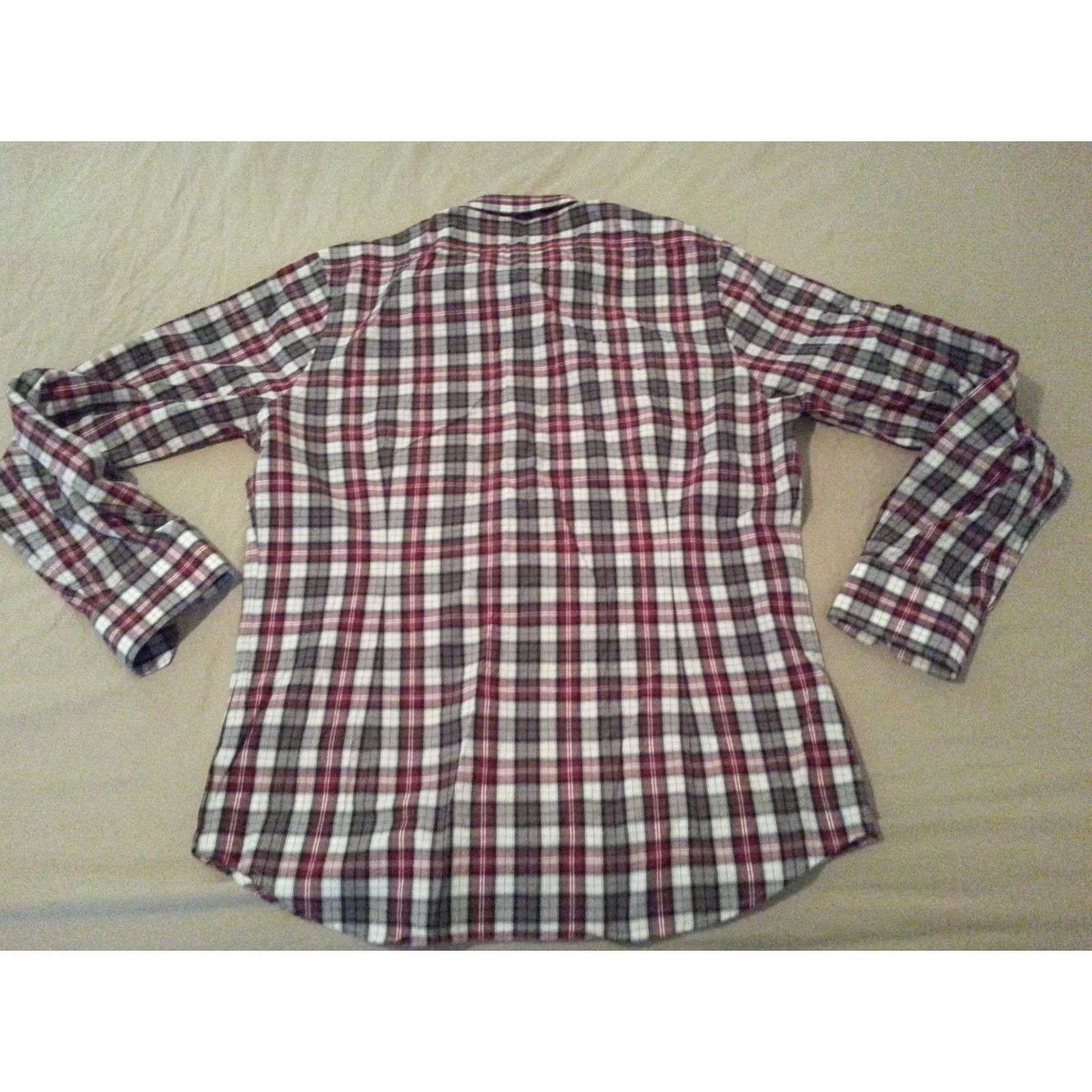 Express Mens Express Plaid Dress Shirt Large 16 1/2 Cotton Long Sleeve Button-Down Red Barrel Cuff Mens Clothing Size 42R - 2 Thumbnail