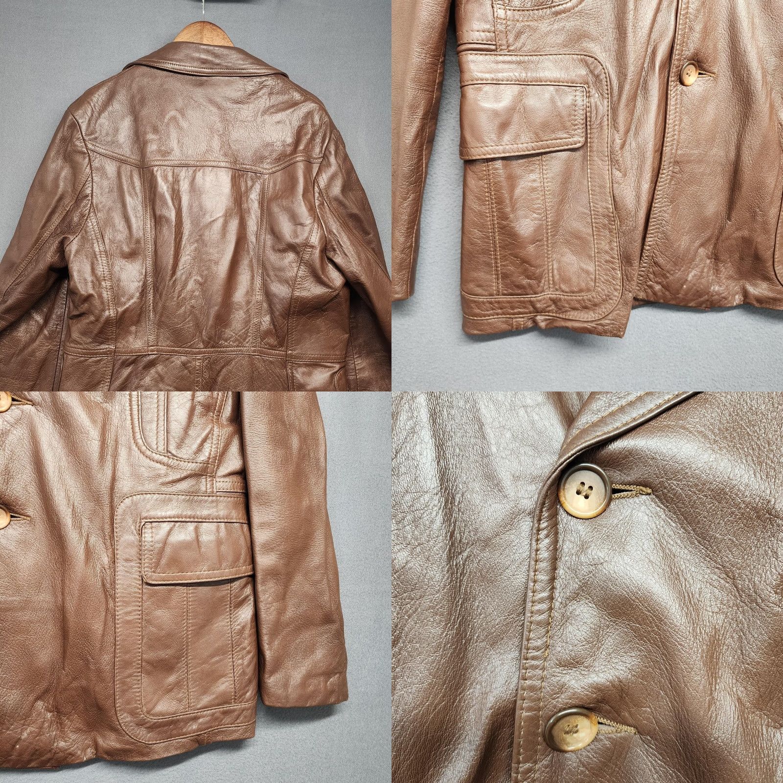 Ben Sherman VINTAGE Bermans Leather Jacket Mens 42 Brown Car Coat Zip Out Faux Fur Liner Coat Mens Brown Leather Jacket Regular 42 Mens Fur Lined overdress Size US XS / EU 42 / 0 - 9 Thumbnail