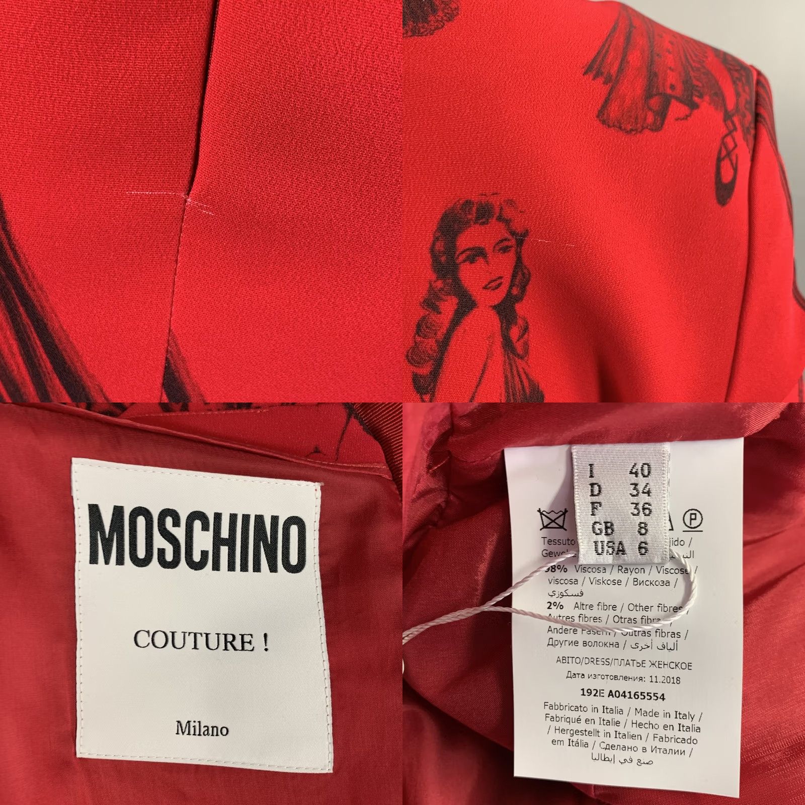 Moschino MOSCHINO Size 6 Red Black Viscose Blend Figures Bow Cocktail Dress Size M / US 6-8 / IT 42-44 - 8 Thumbnail
