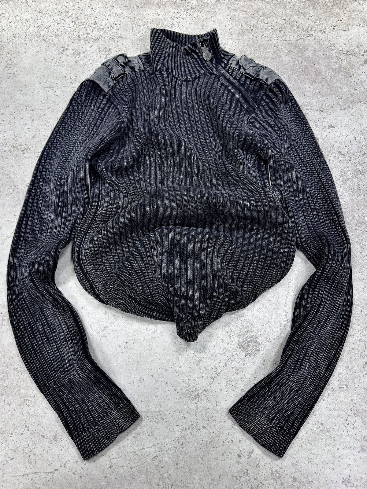 Pre-owned If Six Was Nine X Le Grande Bleu L G B Vintage Faded Rubby Asymmetric Zip Rick Owen's Style Sweater In Fade To Grey