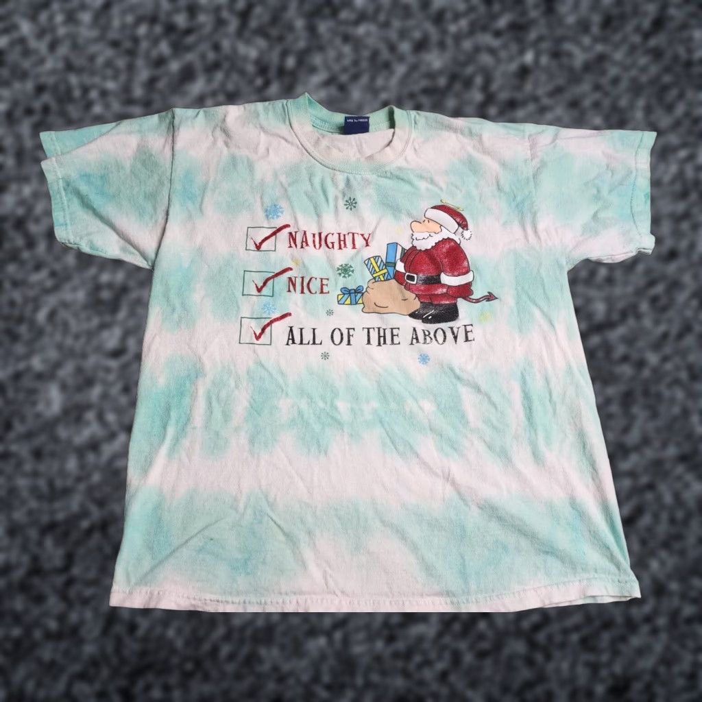 Vintage VINTAGE Time 2 Celebrate! T-Shirt Holiday Santa Naughty Nice All Of The Above - Green - XL - Men - 90s Christmas Crew Neck Short Sleeve Shirt Size US XL / EU 56 / 4 - 1 Thumbnail