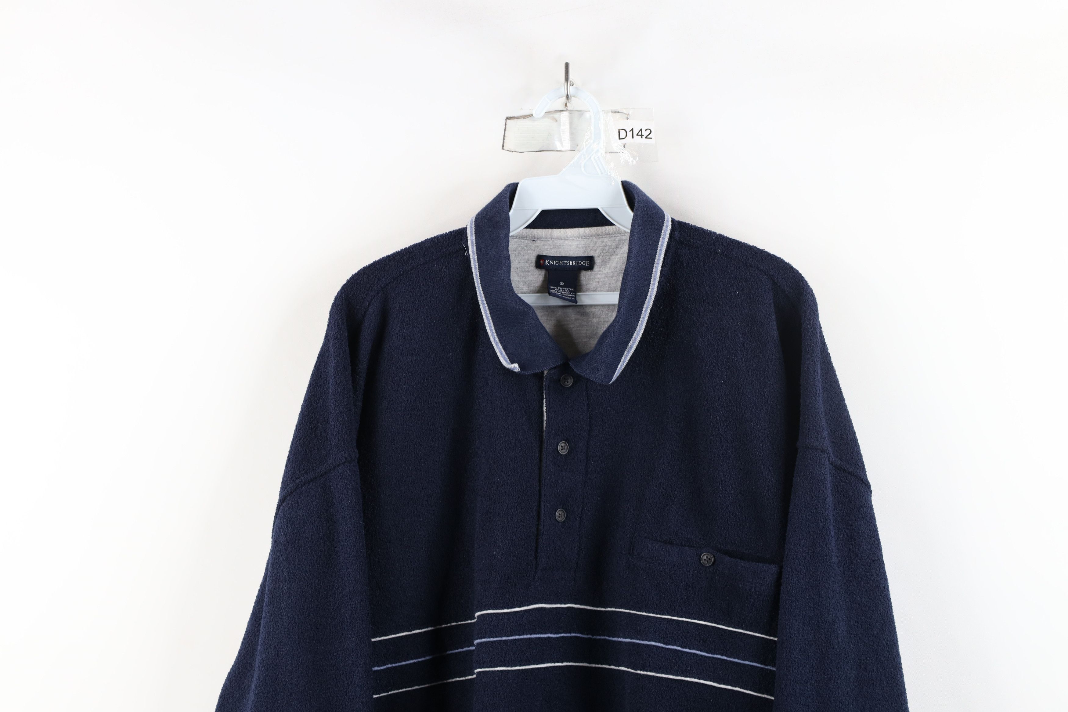 Vintage Vintage 90s Streetwear Terry Cloth Collared Sweatshirt Blue Size US XXL / EU 58 / 5 - 2 Thumbnail