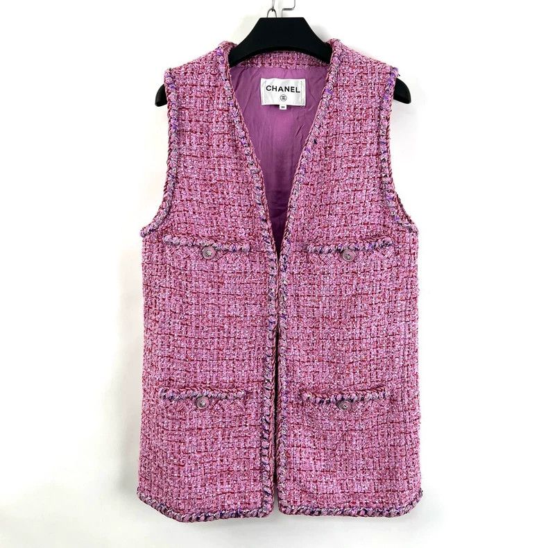 Chanel Chanel Pink tweed four-pocket vest Size XXS / US 00 / IT 34 - 2 Thumbnail