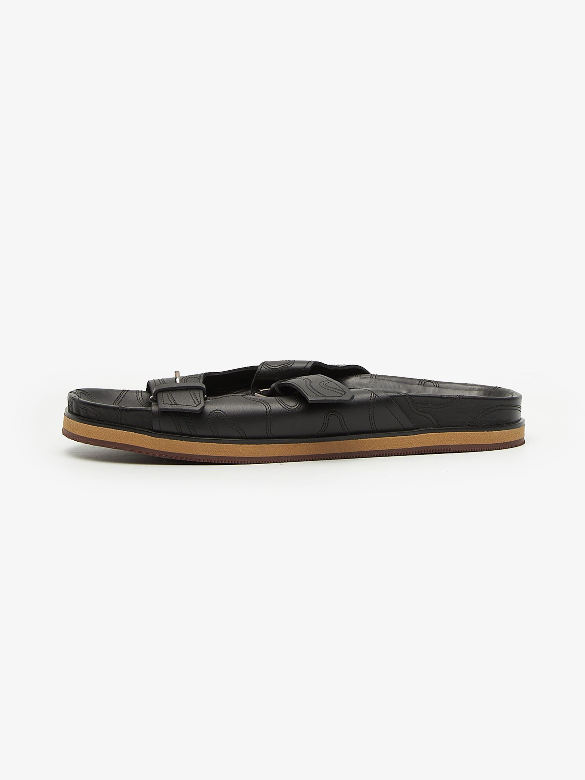 image of Valentino Black Embossed Leather Sandals, Men's (Size 13)