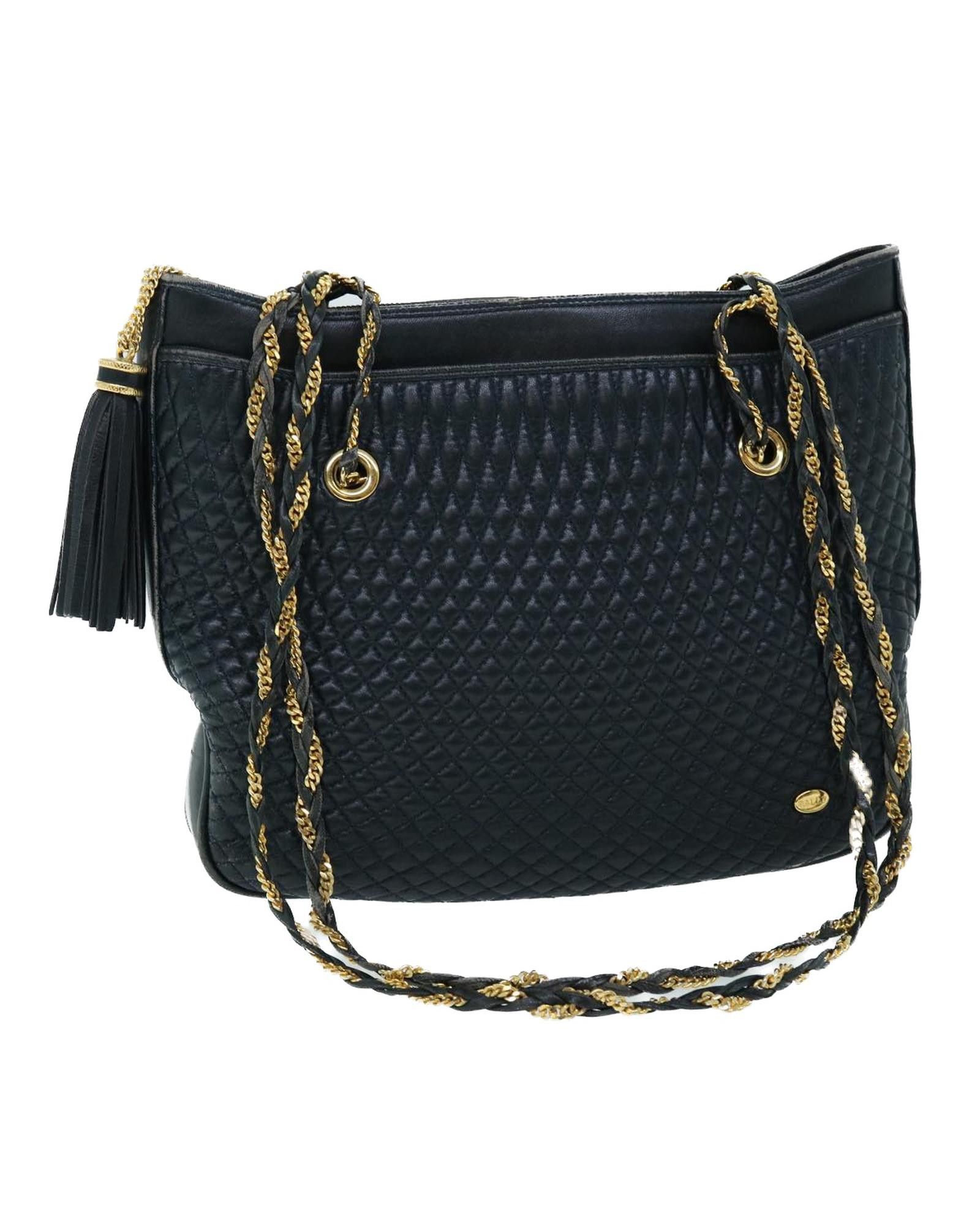 image of Bally Quilted Leather Shoulder Bag With Chain Strap in Navy, Women's