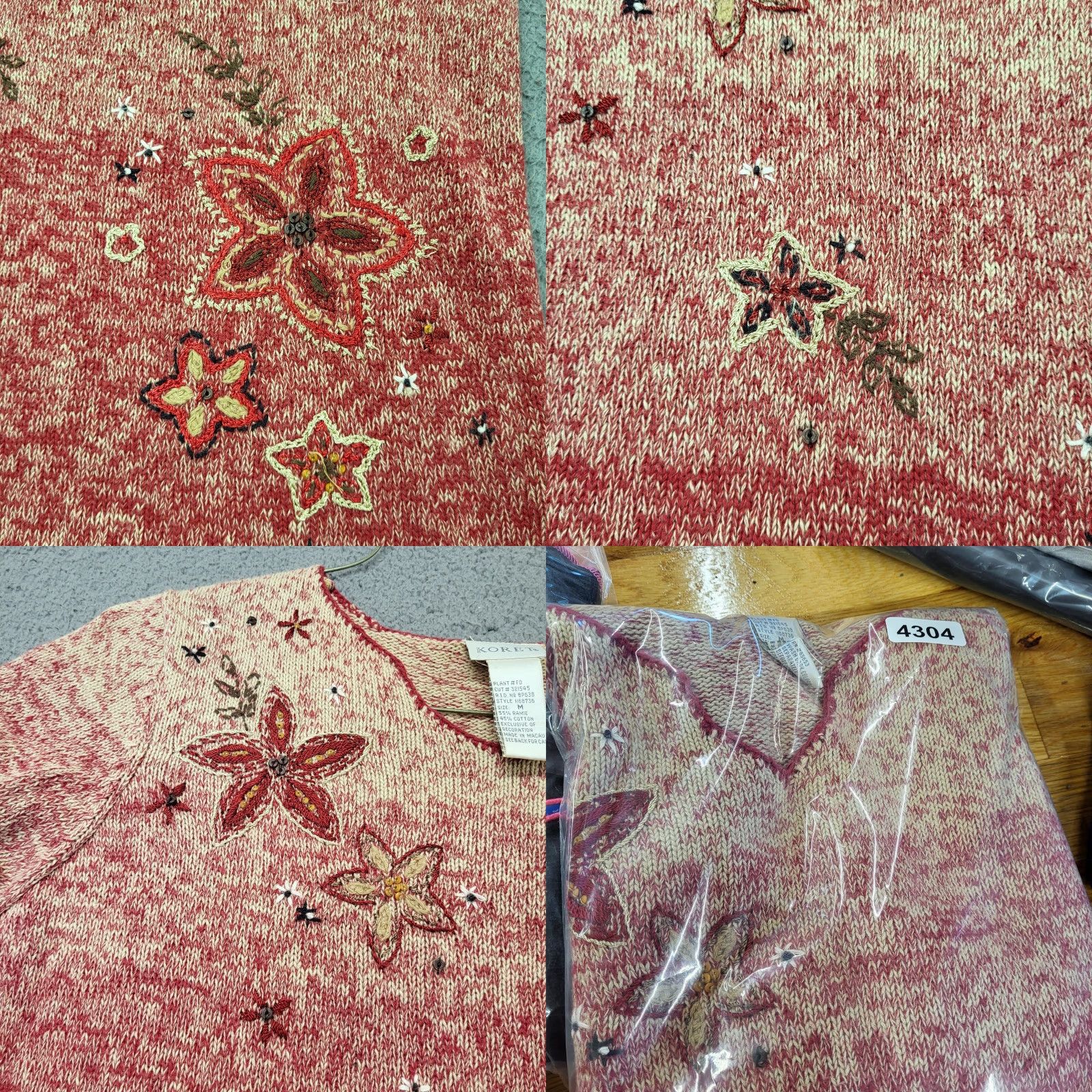 Vintage VTG Koret Women's Medium Mauve Pink Embroidered Beaded Floral Sweater EUC Size M / US 6-8 / IT 42-44 - 9 Thumbnail