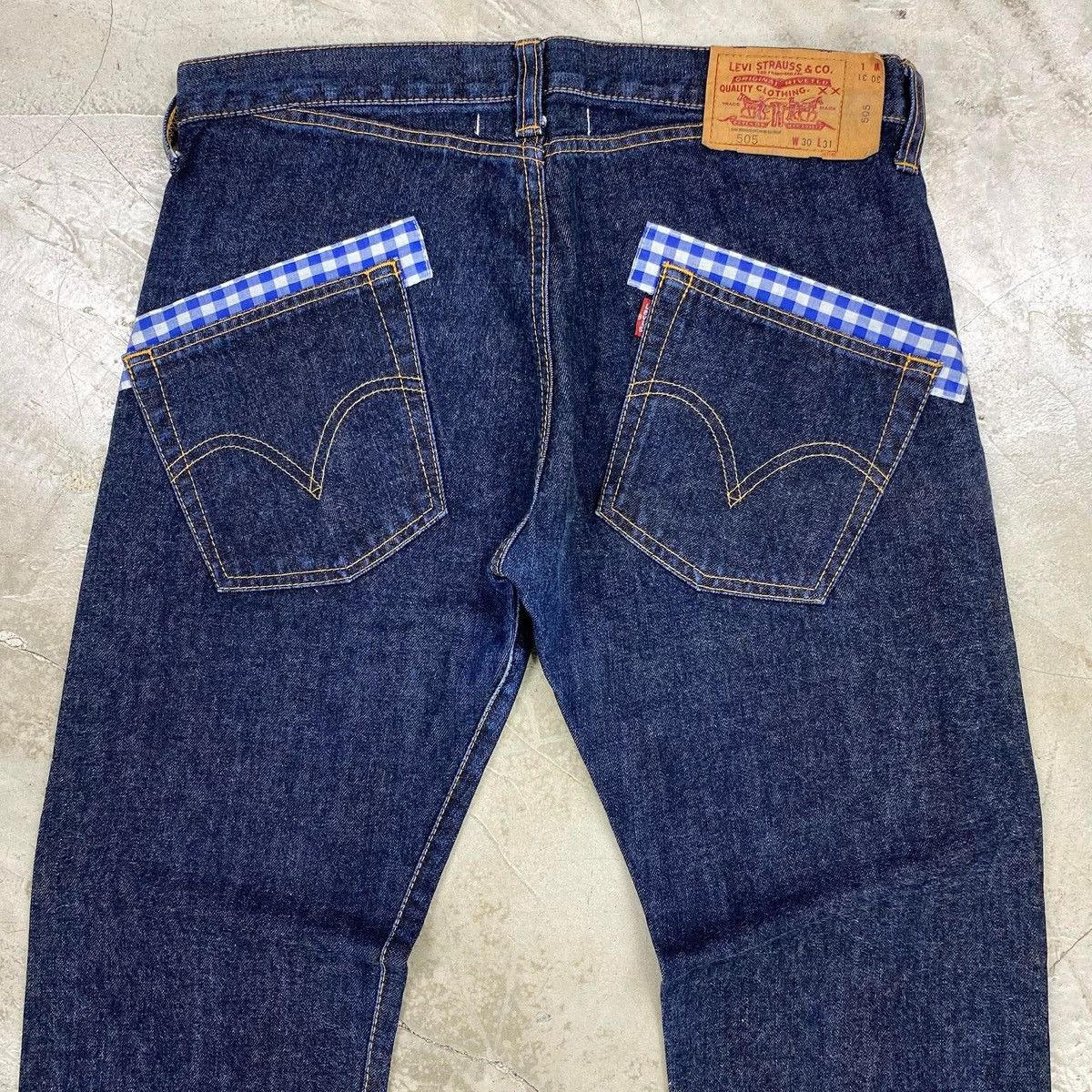 Junya Watanabe × Levi's 505 SS2009 Gingham Patchwork Denim Indigo Pants Size US 30 / EU 46 - 9 Thumbnail