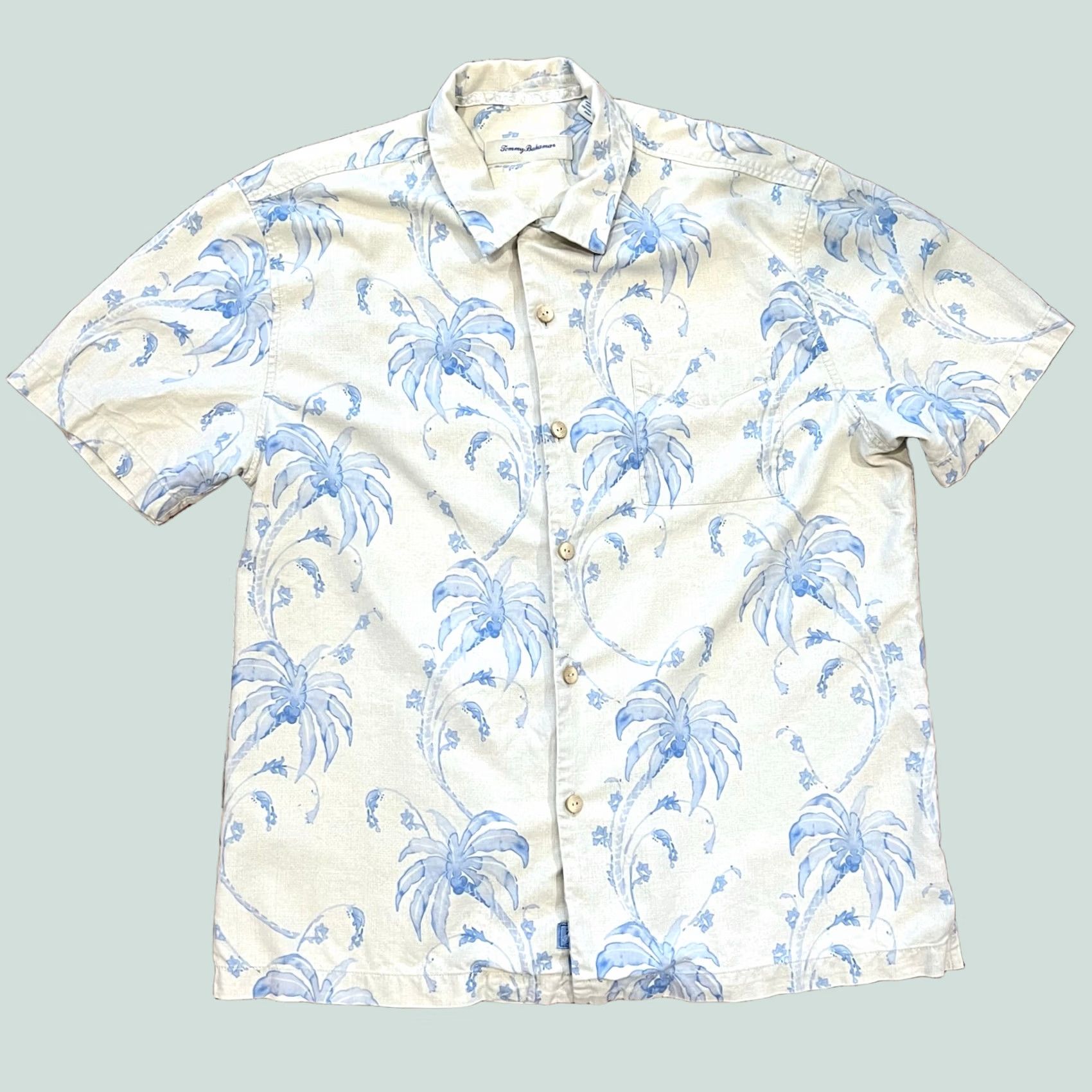 Tommy Bahama TOMMY BAHAMA Mens Hawaiian Camp Shirt 100% Silk Watercolor Palms Blue L Shirt Short Sleeve Button-Up Mens Hawaii Silk Palms Blue 100% Silk" Size US L / EU 52-54 / 3 - 1 Thumbnail