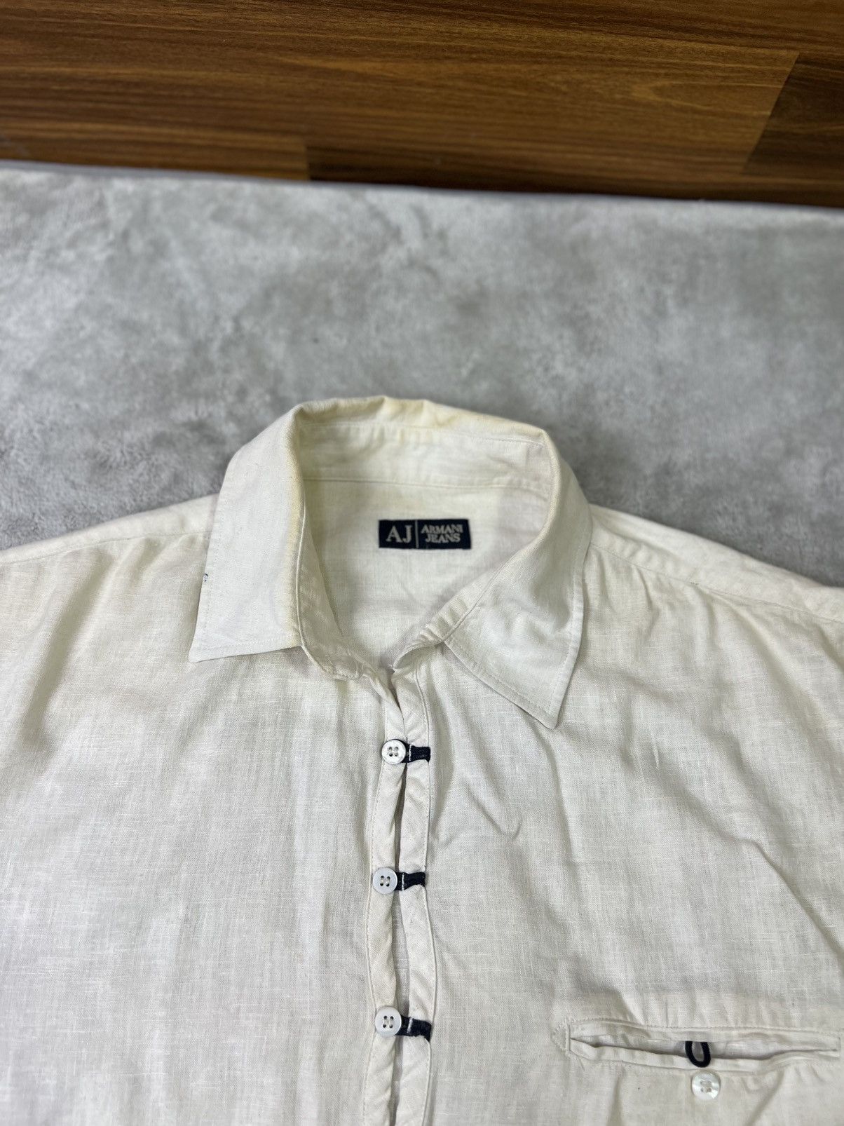 Armani Vintage Armani Jeans Linen Cotton Pullover Shirt Cream Beige Size US XL / EU 56 / 4 - 2 Thumbnail