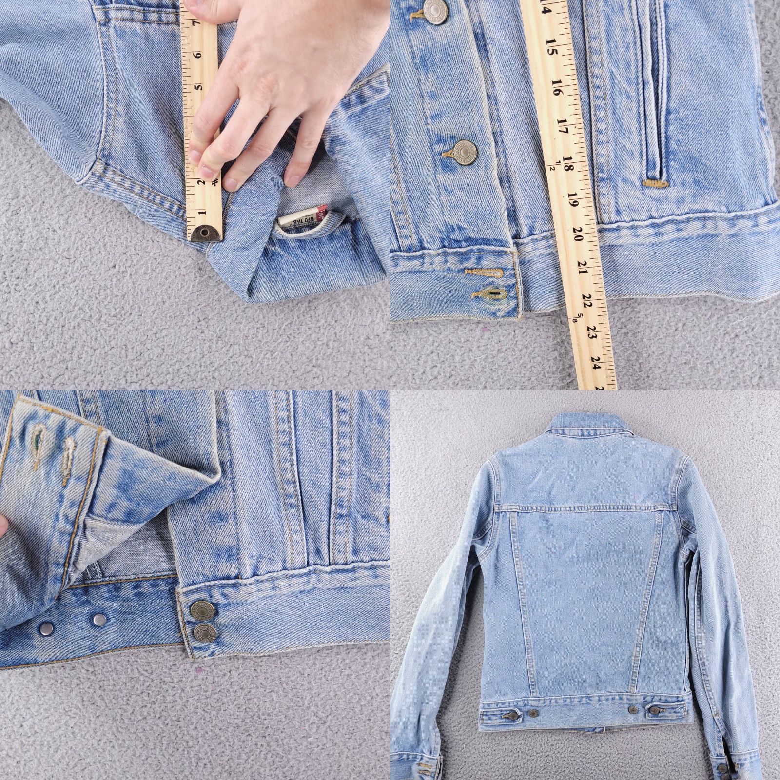 Levi's VINTAGE Levi's Jacket Womens XS Blue Denim Jean Trucker Light Wash Button Red Tab Short XS Blue Denim Size 26" / US 2 / IT 38 - 8 Thumbnail