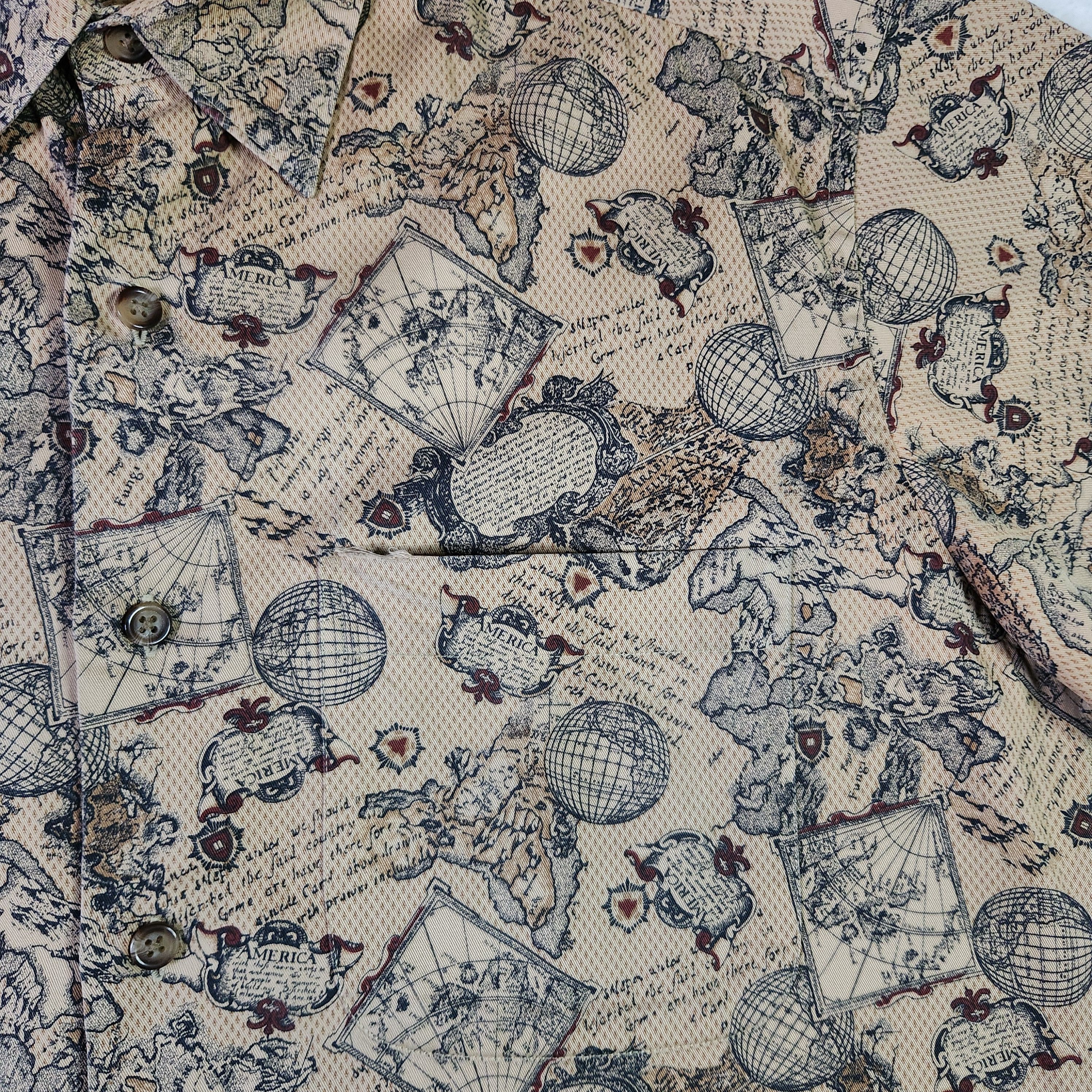 Liz Claiborne Claiborne VINTAGE Map Globe Shirt Medium Tan Short Sleeve Size US M / EU 48-50 / 2 - 3 Thumbnail