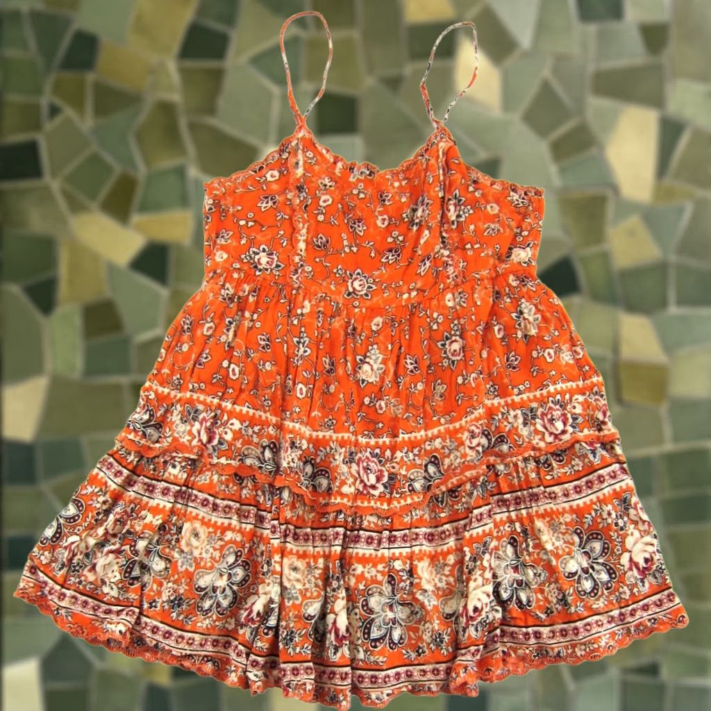 Urban Outfitters URBAN OUTFITTERS Rayon Orange Floral Spaghetti Strap Short Slip Sun Dress XS Size 26" / US 2 / IT 38 - 1 Thumbnail
