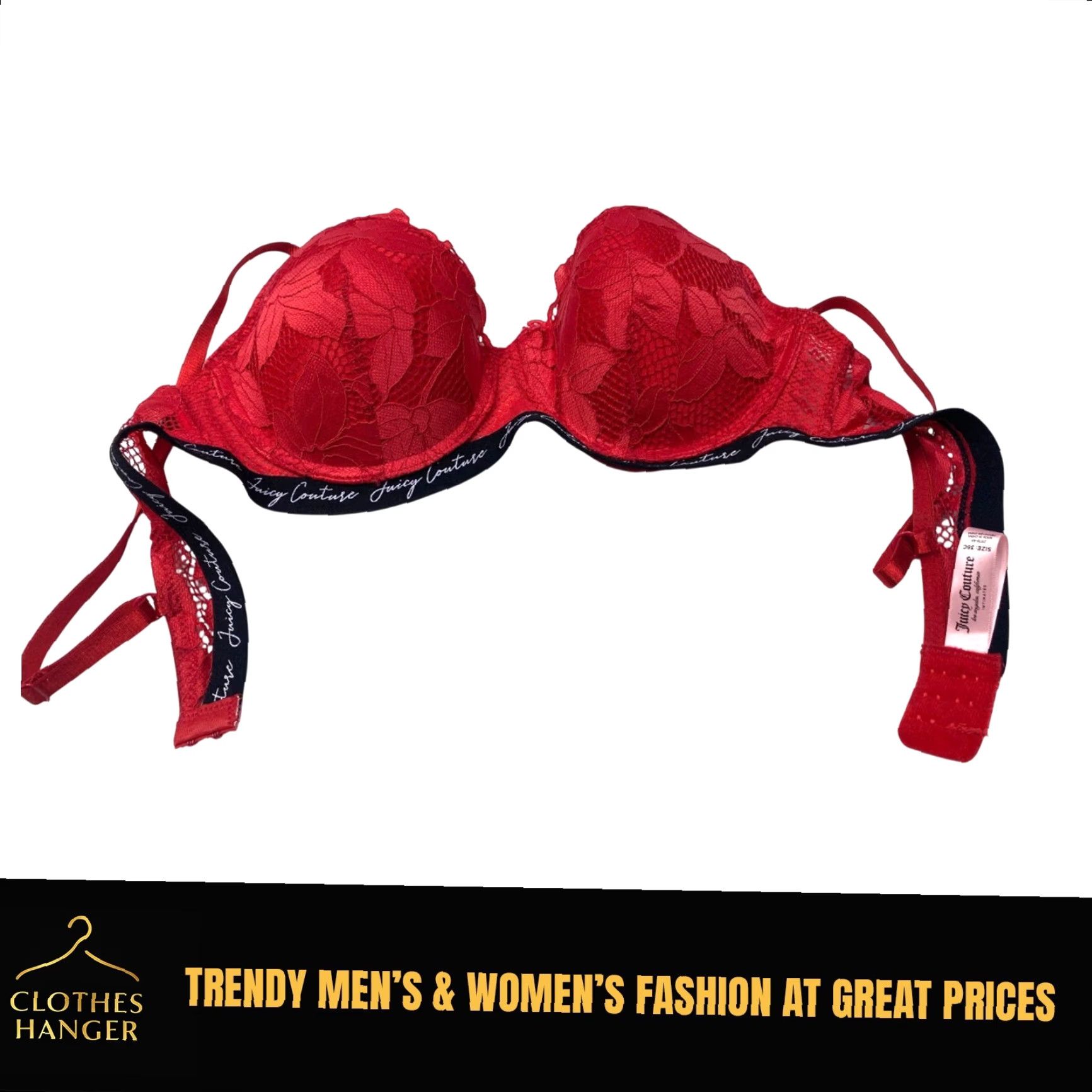Juicy Couture Juicy Couture Bra Red Lace Padded Push Up 36C Hook & Eye Women’s Shirt? Size ONE SIZE - 2 Thumbnail