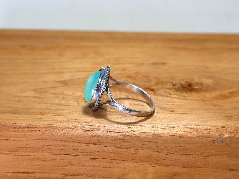 Handmade Handmade Teardrop Aqua Chalcedony Ring: 925 Silver Jewelry Size ONE SIZE - 7 Thumbnail