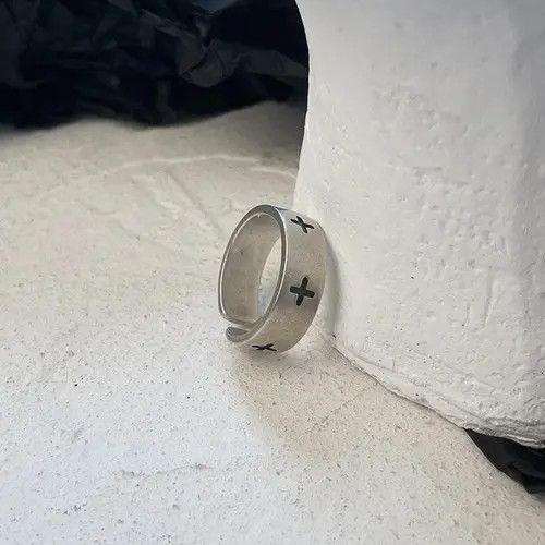 Jewelry Minimalist Silver Lined Ring with Cross Design Size ONE SIZE - 1 Thumbnail