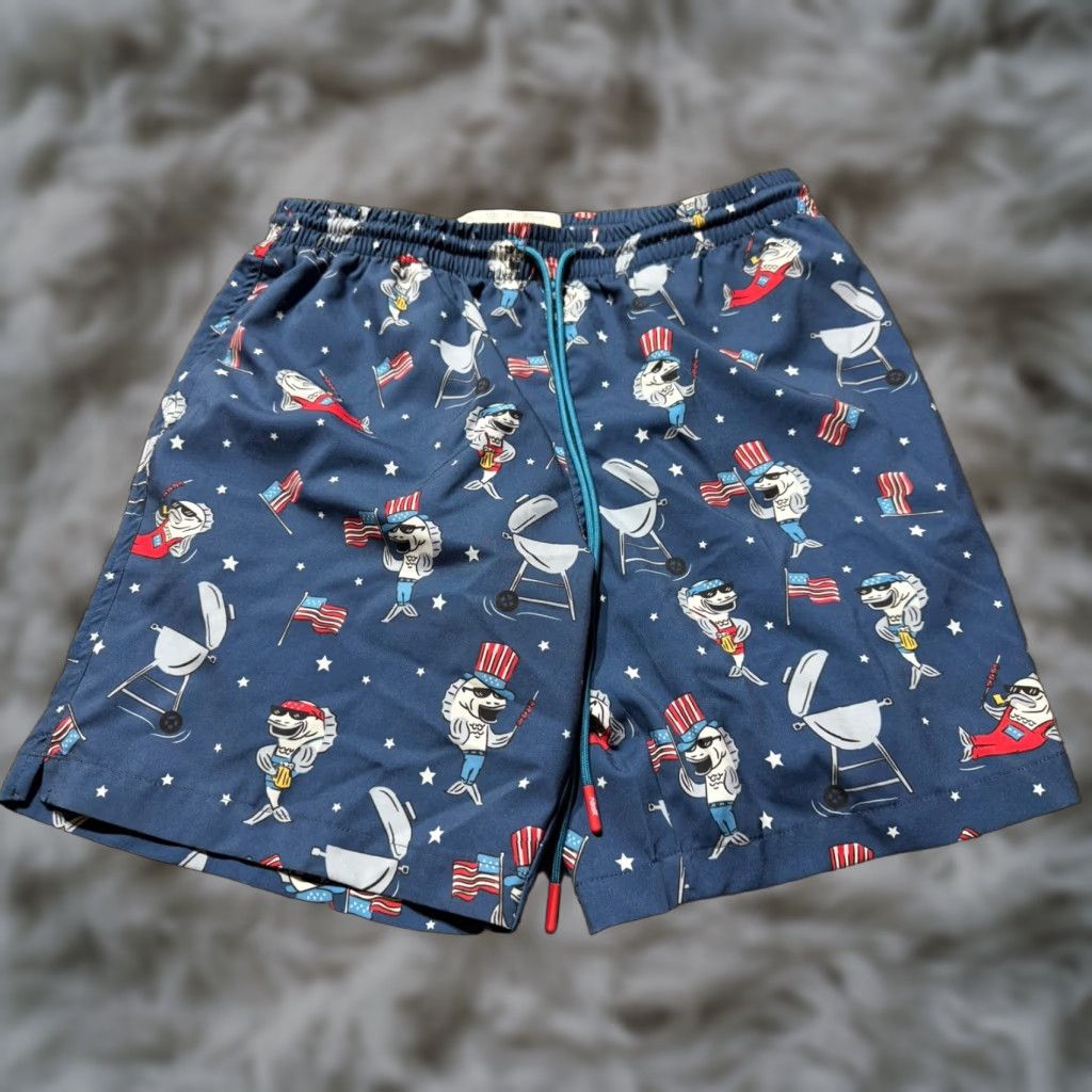 Vintage RSVLTS The Roosevelts Shorts Men Small American Flag Lightweight Party Blue 90s Athletic Inseam 7in Polyester Regular Navy Blue RSVLTS Mens Shorts Size US 29 - 1 Thumbnail