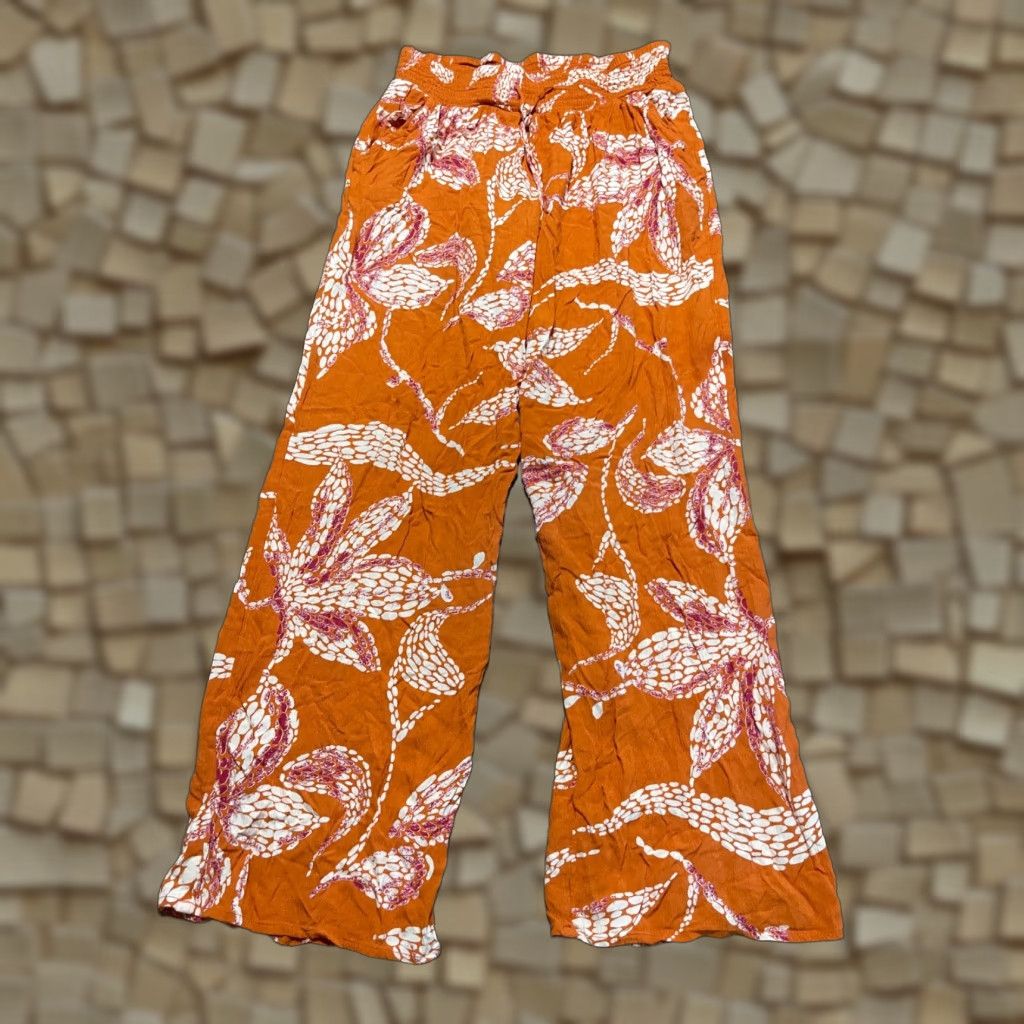 Vintage Maurices Pants Women XS Orange White Floral Pull On Straight Casual Pants Ankle 28 in Regular Inseam Size 26" / US 2 / IT 38 - 1 Thumbnail