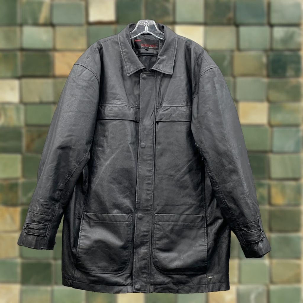Vintage VINTAGE Phase Two Genuine Leather Jacket Men's Medium Black Coat 90s Moto Biker Jacket/Coat Size US M / EU 48-50 / 2 - 1 Thumbnail