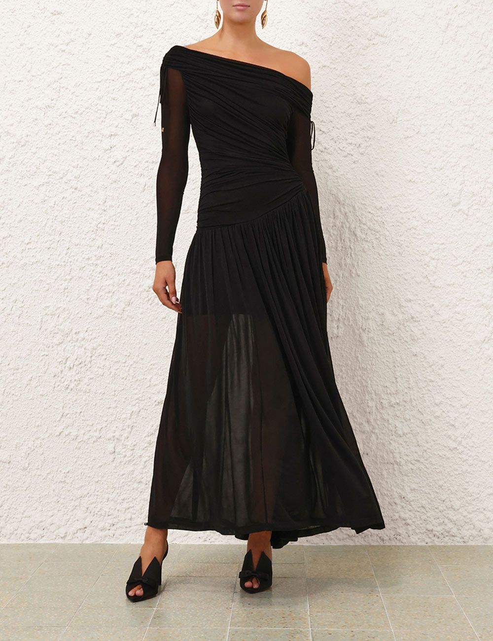 Zimmermann oc11z1025 Crush Asymmetrical Midi Dress in Black Size L / US 10 / IT 46 - 7 Thumbnail