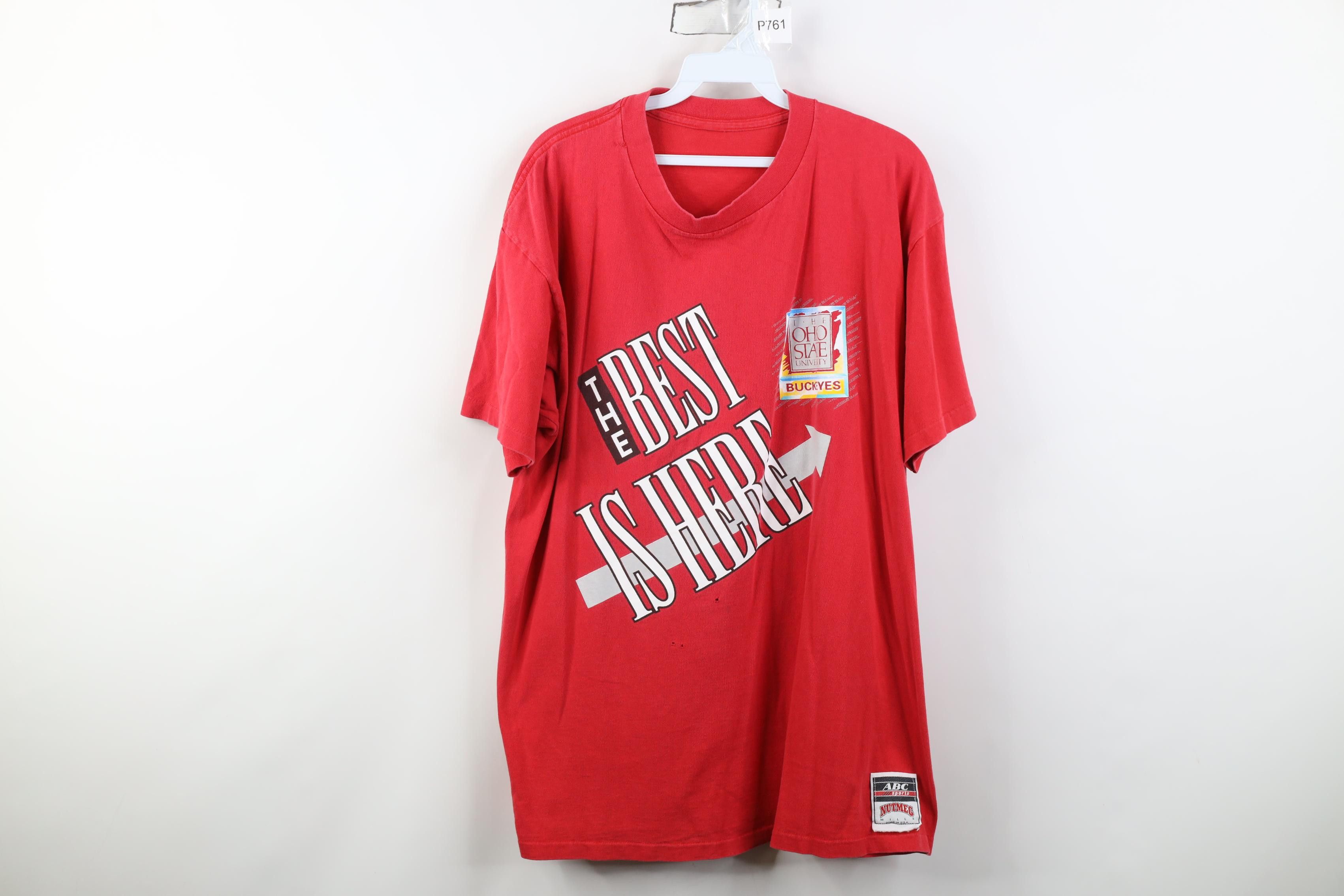 Vintage Vintage 90s Spell The Ohio State University T-Shirt Red USA Size US XL / EU 56 / 4 - 1 Thumbnail