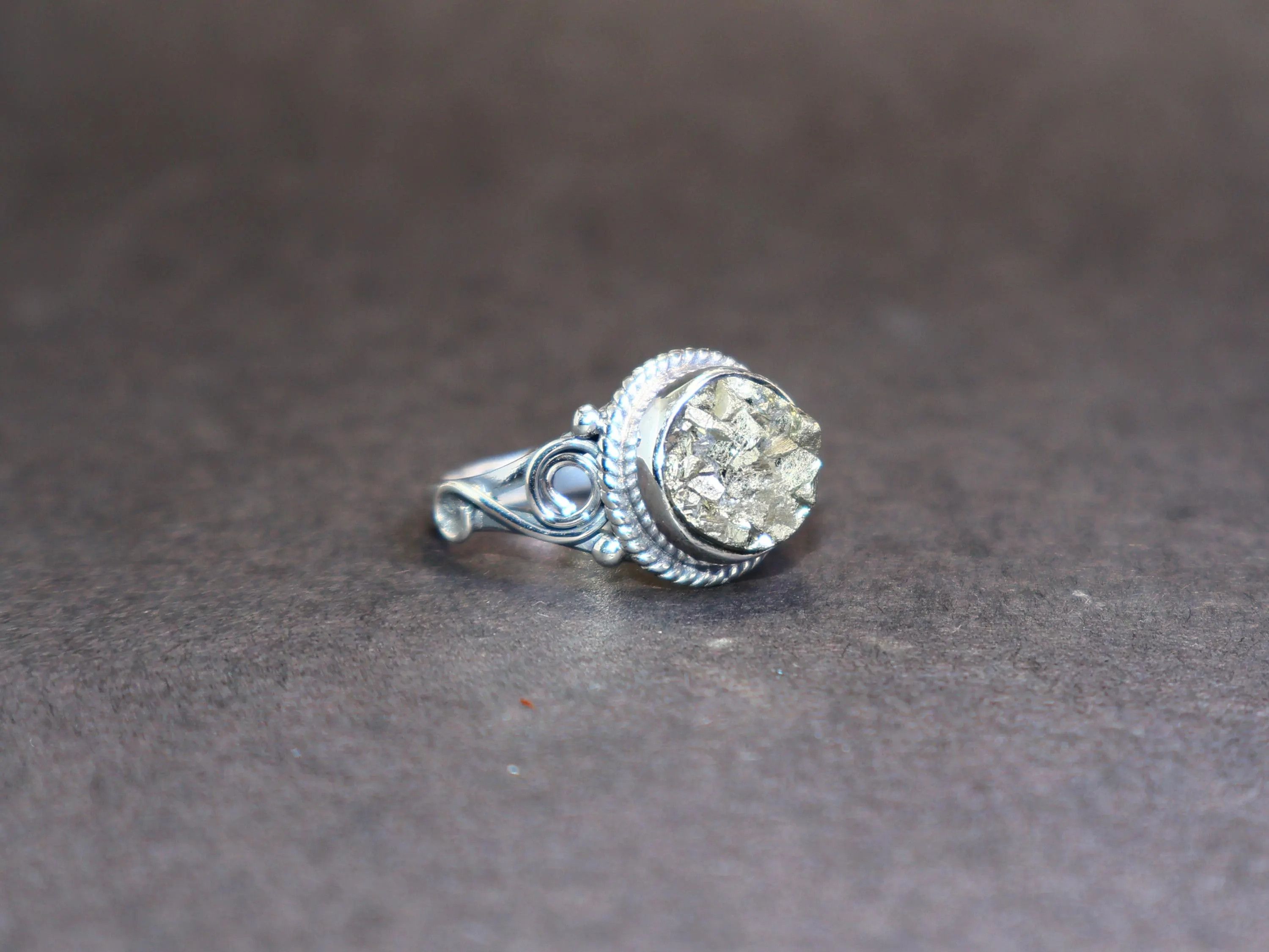 Handmade Pyrite ring, Round shape ring, Sterling Silver Handmade Ring Size ONE SIZE - 4 Thumbnail