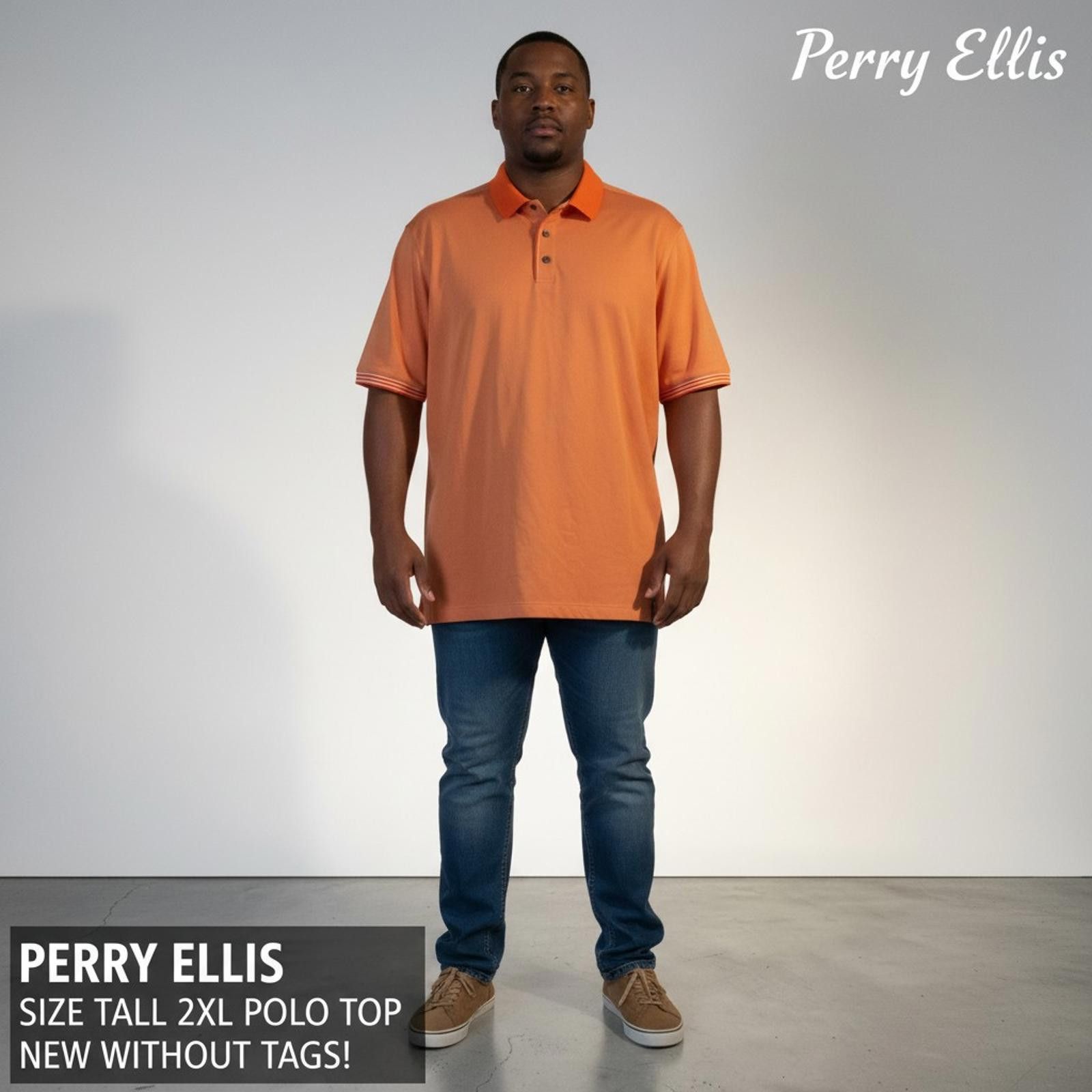 Perry Ellis Perry Ellis Tall 2XL Orange Polo Shirt Size US XXL / EU 58 / 5 - 2 Thumbnail