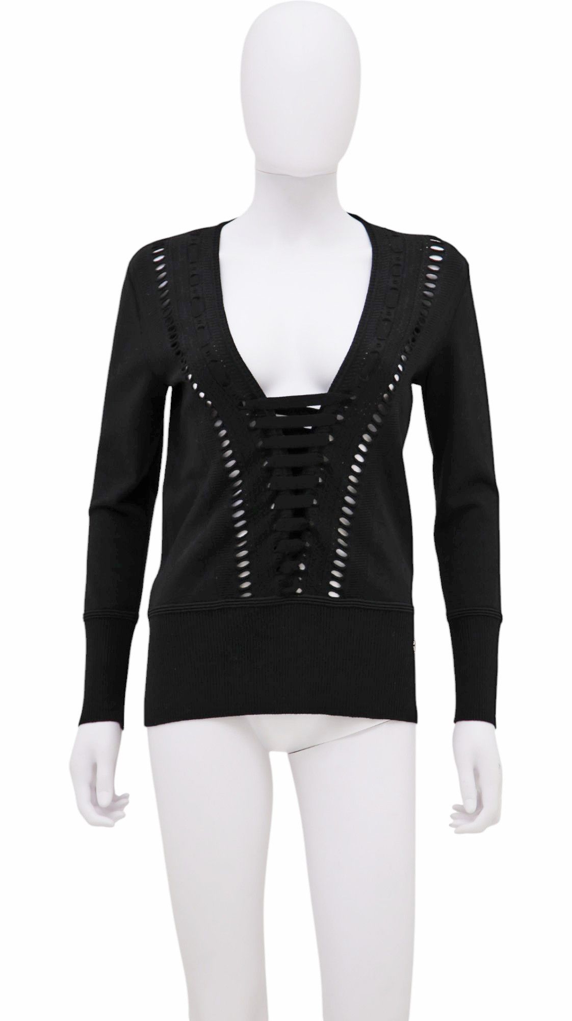 Roberto Cavalli F/W 2012 Black Cut-Out Wool Longsleeve Size S / US 4 / IT 40 - 1 Thumbnail