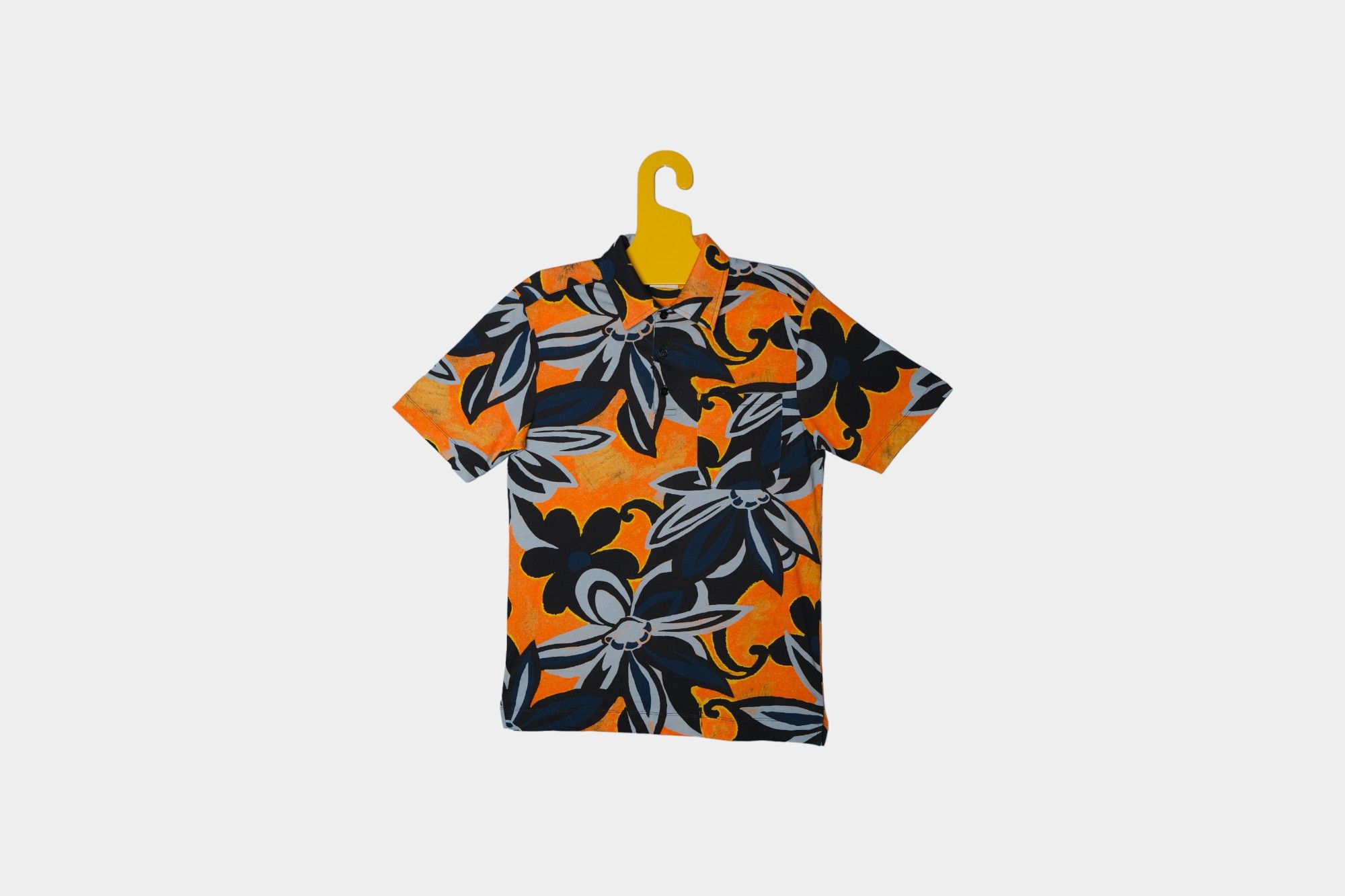 image of Dries Van Noten Orange & Blue Flower Polo in Blue/Orange, Men's (Size Small)