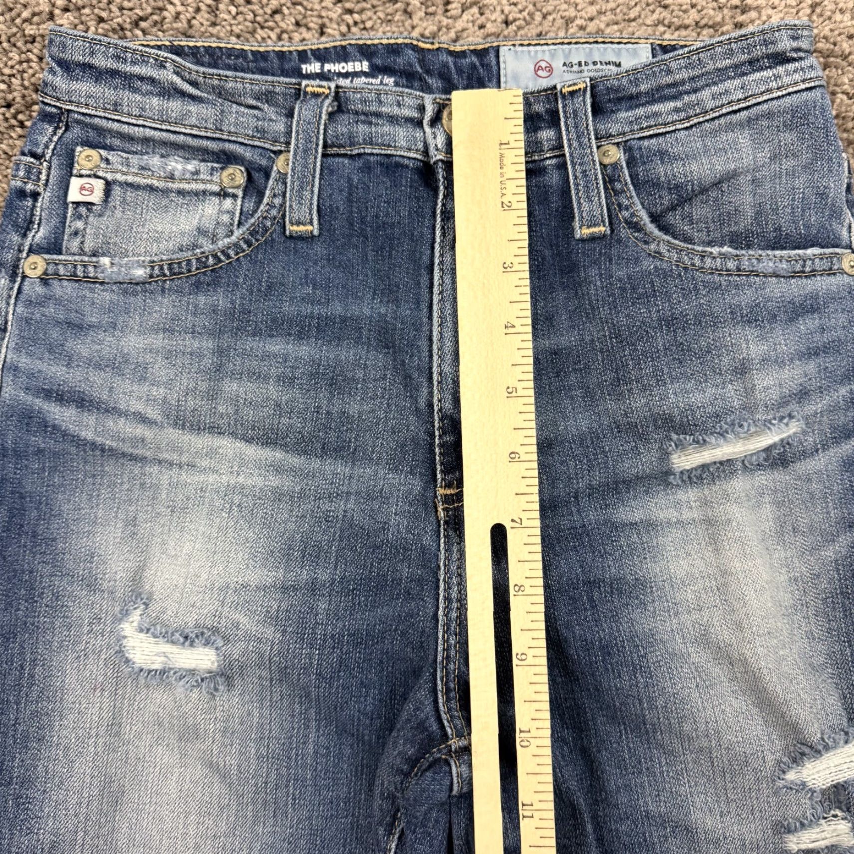 Vintage AG Adriano Goldschmied Jeans Womens 26 Tapered High Waisted Phoebe 24x27 Blue Denim Cotton Blend Regular Rise Distressed Pockets Logo 90s? Size 26" / US 2 / IT 38 - 4 Thumbnail