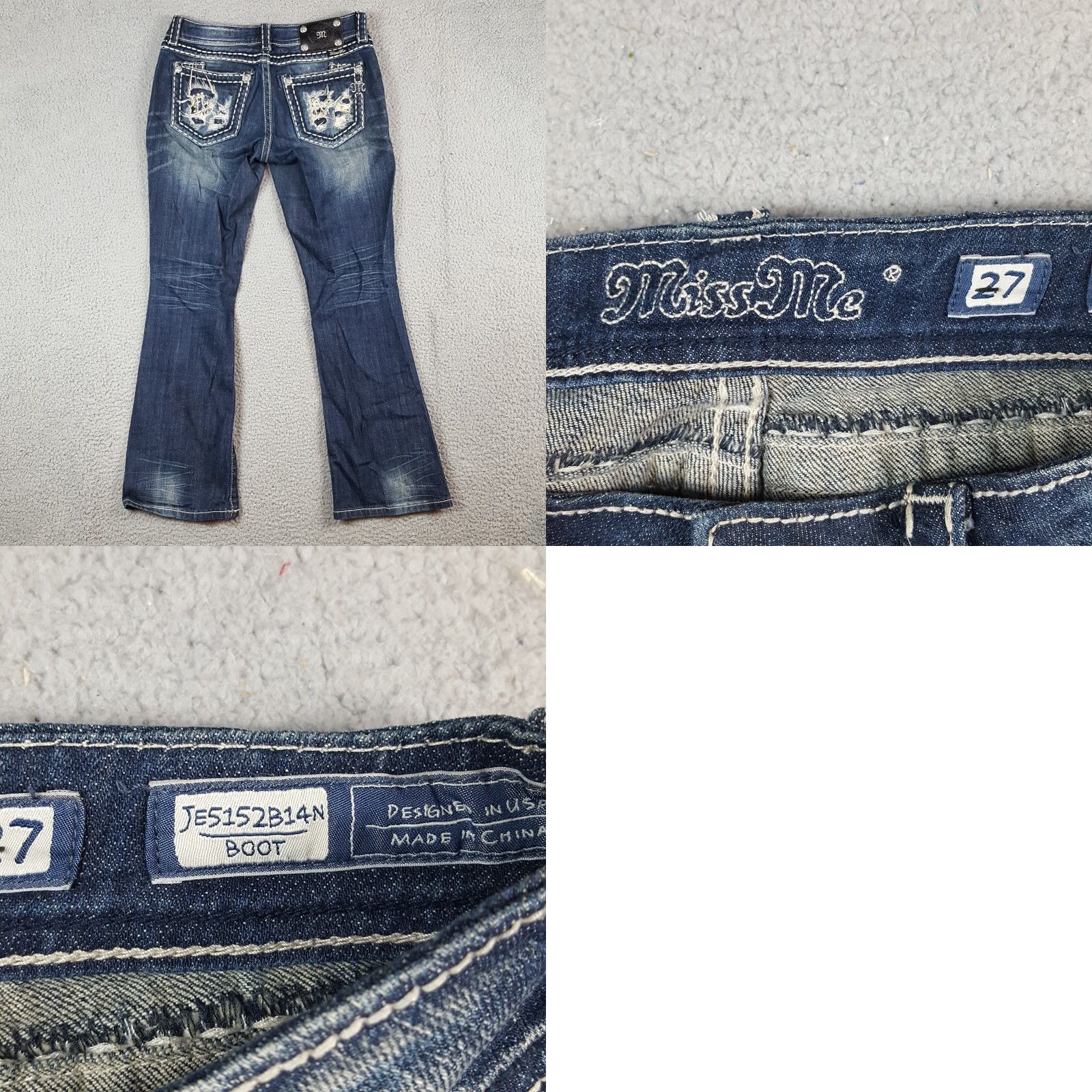 Miss Me VINTAGE Miss Me Denim Jeans Bootcut 27 30"x28" Blue Regular WOMEN 5-Pocket Distressed Y2K Retro 90s Bohemian Rock Size 27" / US 4 / IT 40 - 8 Thumbnail