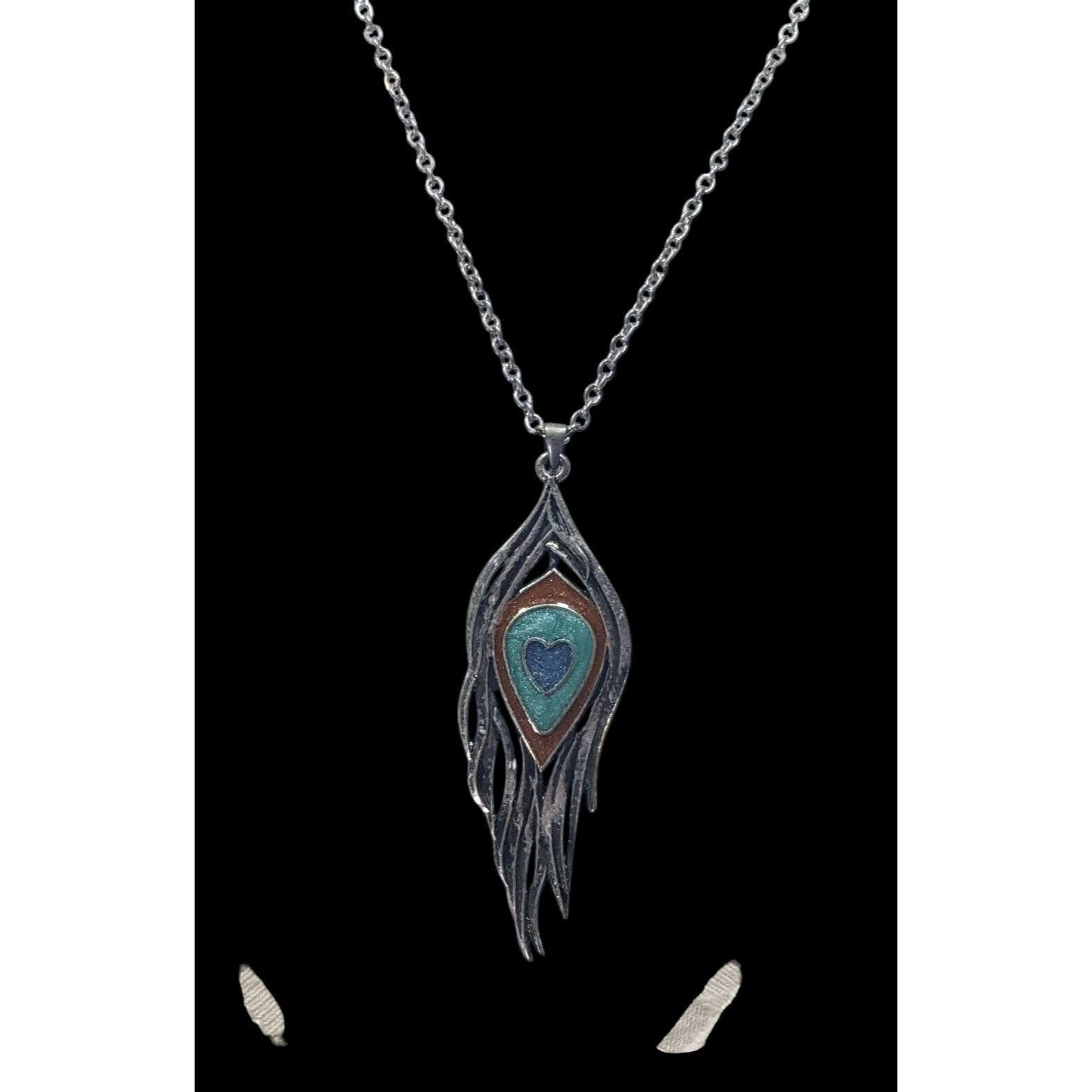 Other Y2K Bohemian Feather Heart Necklace Metal With Shimmer Ename Size ONE SIZE - 3 Thumbnail