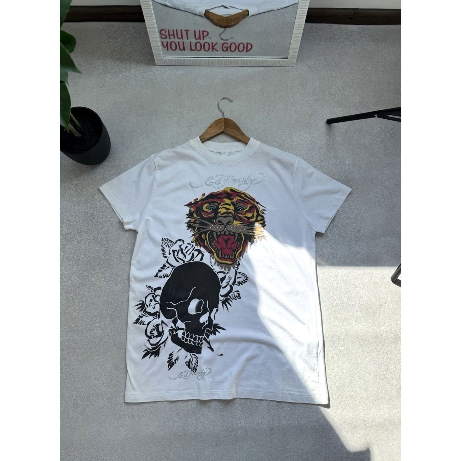 Ed Hardy VINTAGE Ed Hardy T-Shirt Unisex White XL Tiger Skull Y2K Ed Hardy Tiger Shirt Logo Graphic Print Short Sleeve Mens Womens Size US XL / EU 56 / 4 - 2 Thumbnail