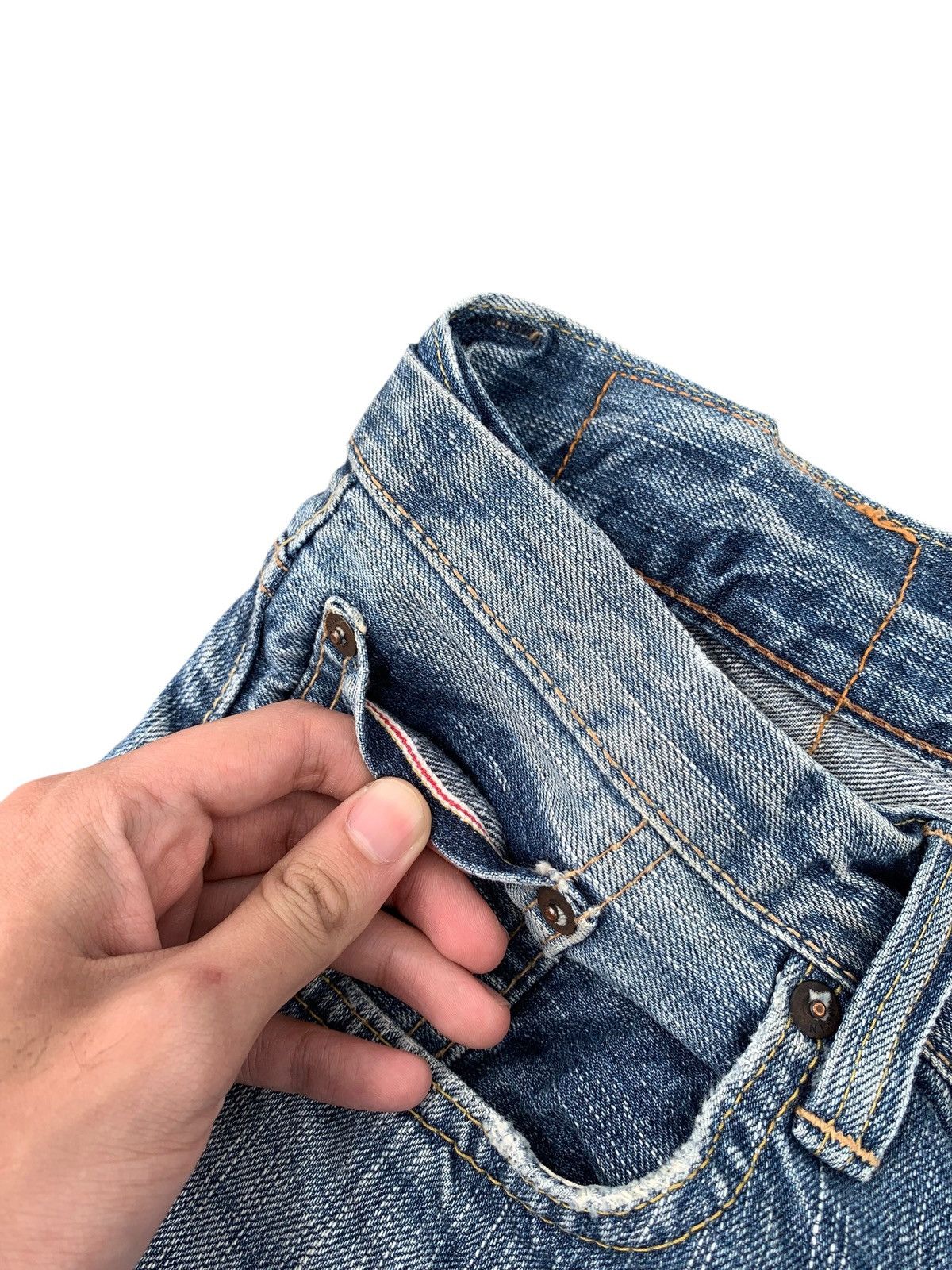 Kapital VINTAGE EDWIN 505Z SELVEDGE BAGGY RUSTY DISTRESSED DENIM Size US 31 - 10 Thumbnail