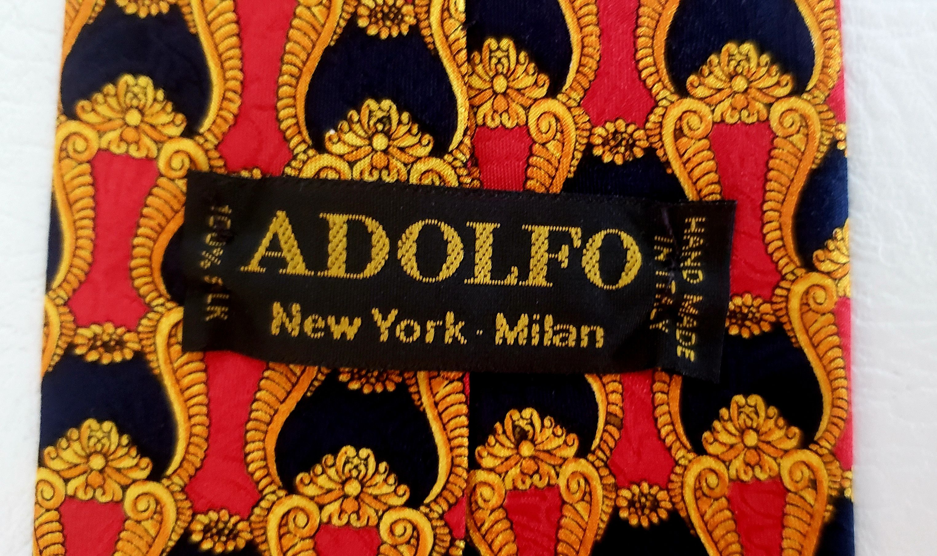 Vintage Adolfo silk neck tie Italy black red gold 1980s Size ONE SIZE - 5 Thumbnail