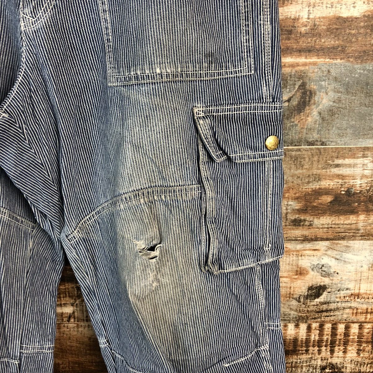 Japanese Brand Dogman Blue Striped Multipocket utility cargo Pants #A2160 Size US 33 - 10 Thumbnail