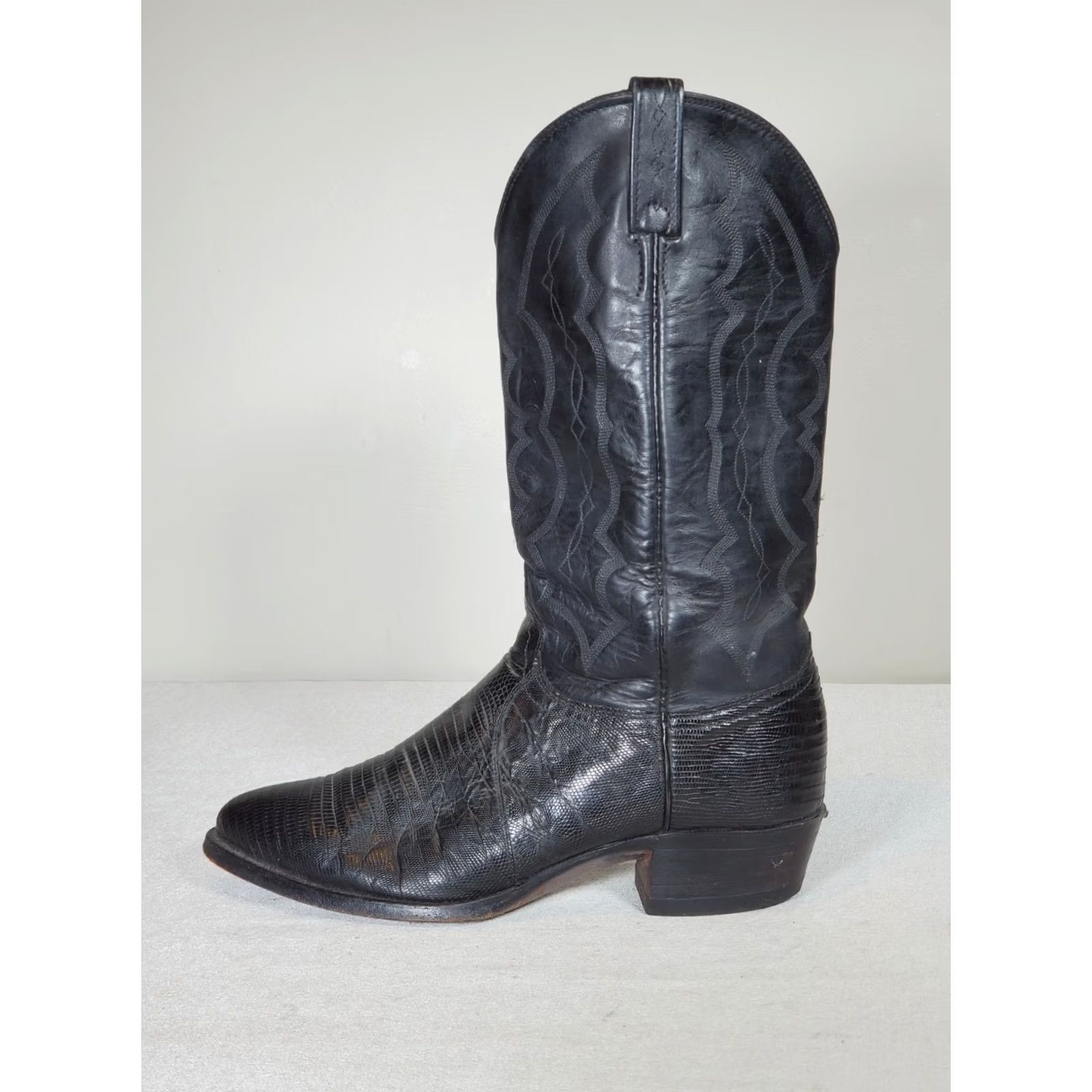 Vintage VTG J. Chisholm Black Teju Lizard Leather Western Cowboy Boots Men's US 10 D Shoe Width D Size US 10 / EU 43 - 5 Thumbnail